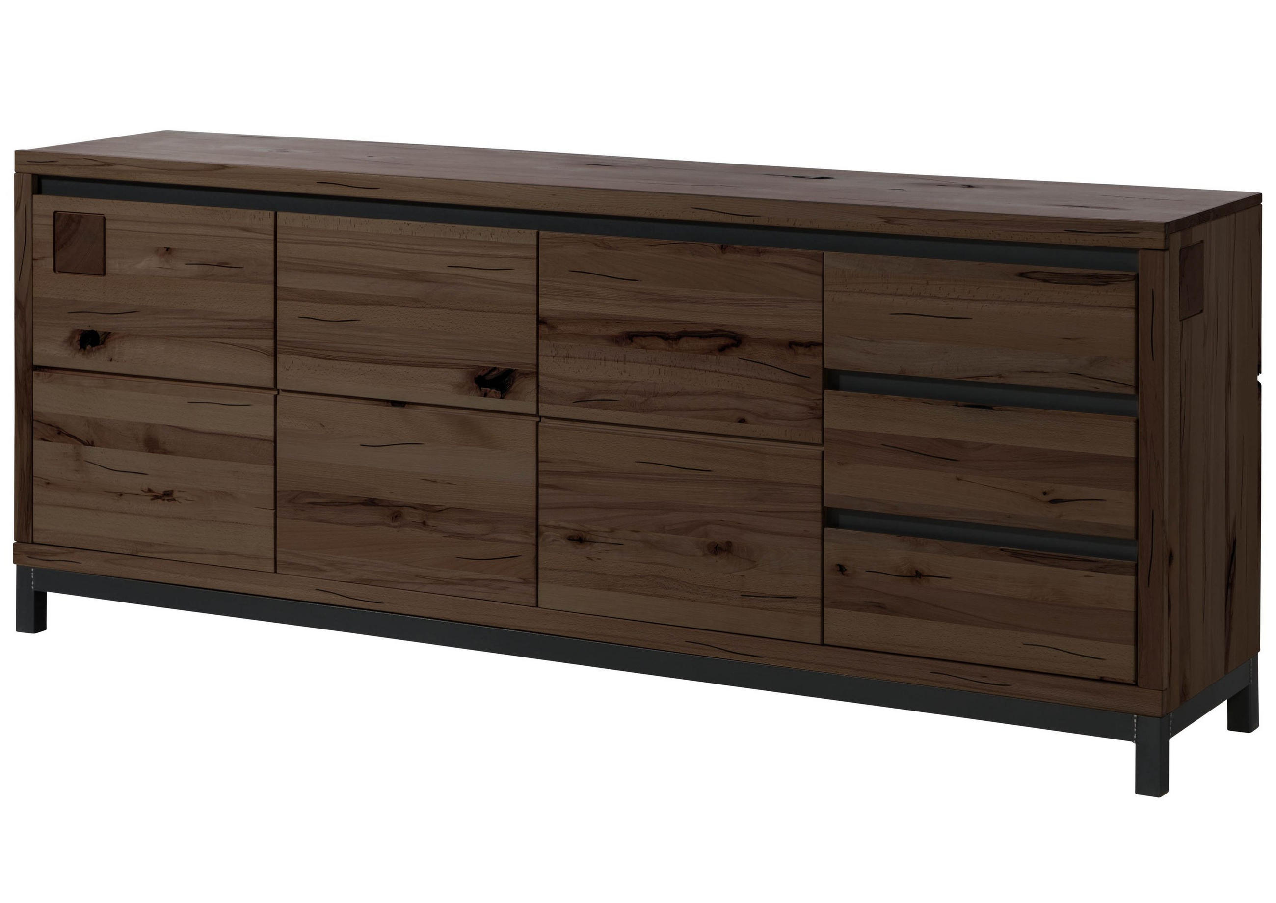 SIDEBOARD Kernbuche 210x45x85 tabacco braun geölt VILLANDERS #252 - Braun, Holz (210/85/45cm) - Massivmoebel24
