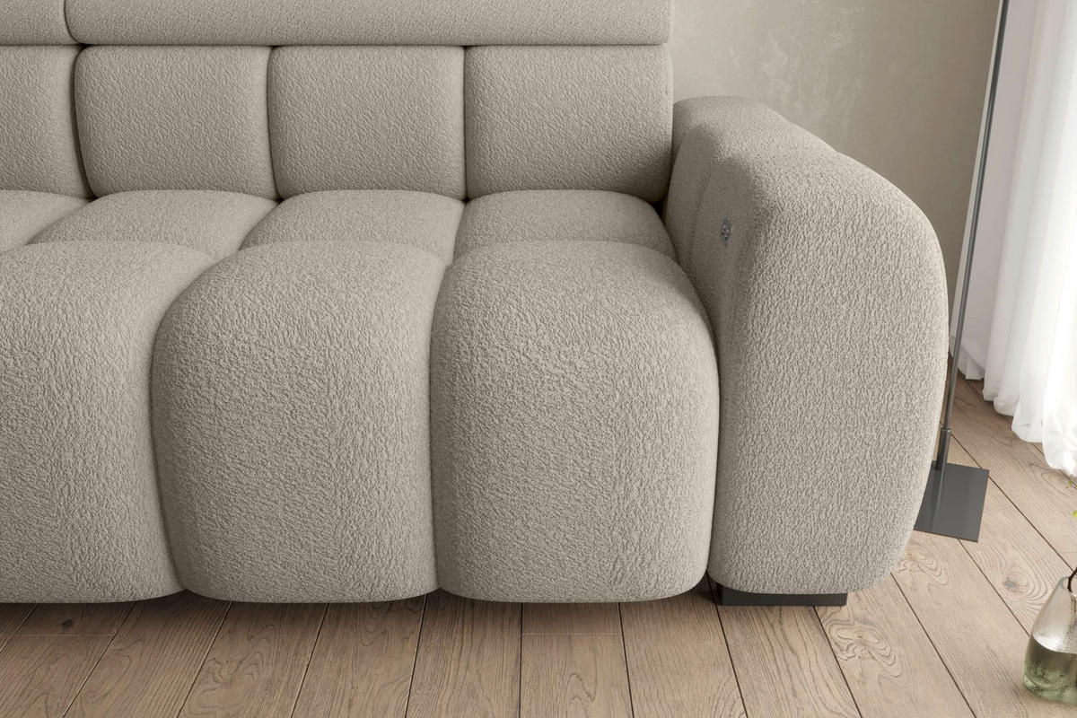 BIGSOFA ALESSIO Bouclé-Stoff Cappuccino mit elektrischer Sitztiefenverstellung - Cappuccino, Kunststoff/Textil (248/77/108cm) - 99rooms