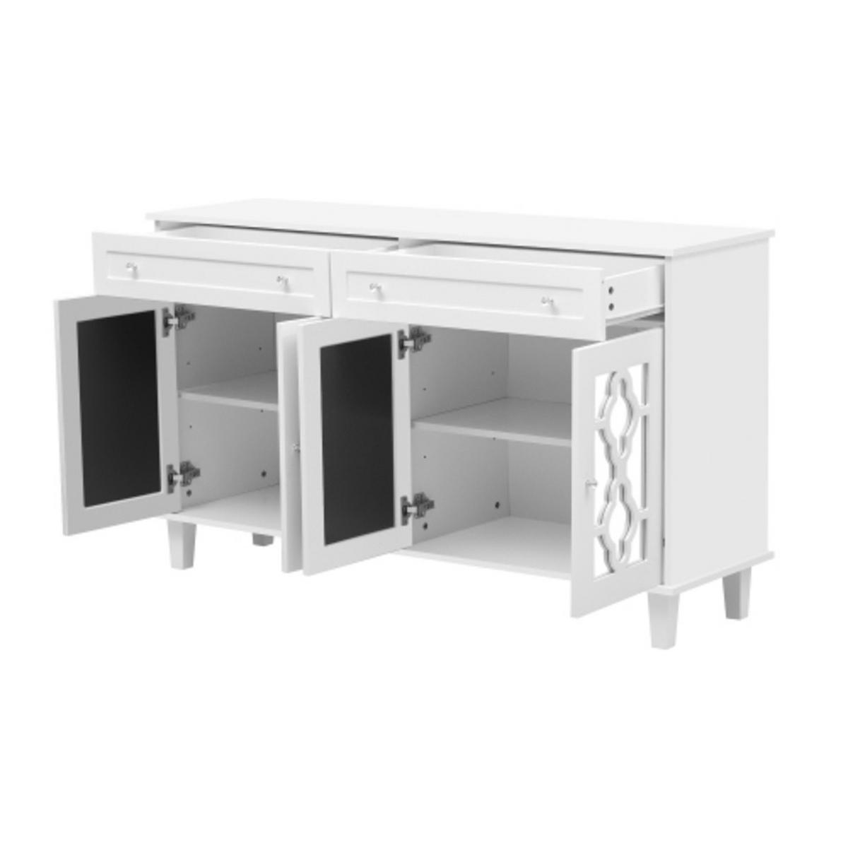 SIDEBOARD Weiß aus MDF mit Spiegeltüren und kristallförmigen Griffen 140×40×83 cm - Weiß, Holzwerkstoff (140/83/40cm) - Luhomfu
