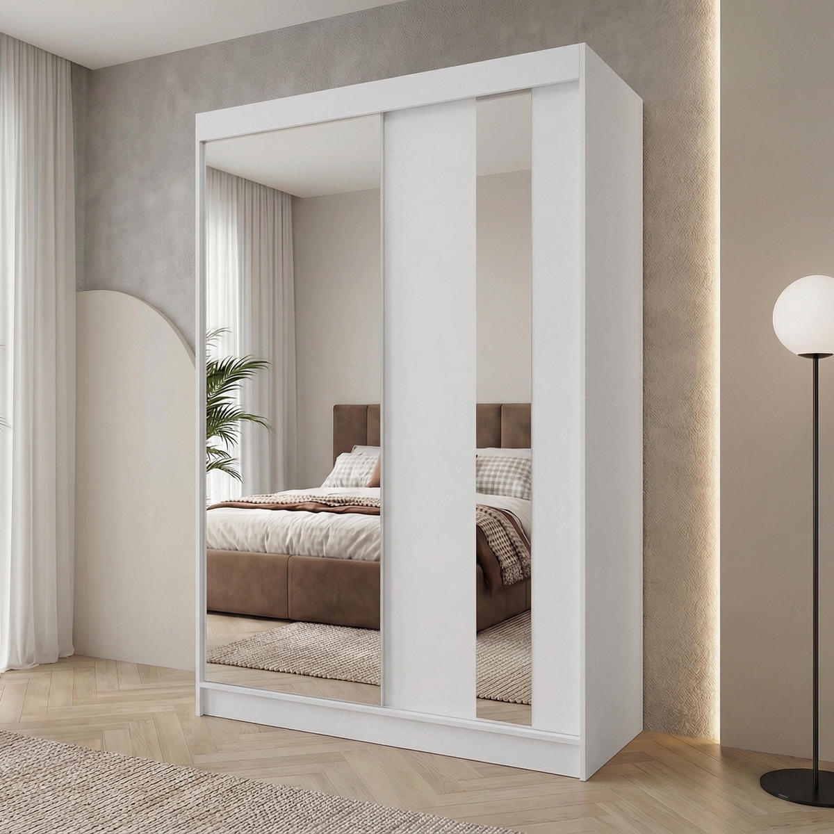 SCHWEBETÜRENSCHRANK Gaja 150/216/61 weiß mit Spiegel und Schubladeneinsätze - Weiß, Holzwerkstoff (150/216/61cm) - Beautysofa