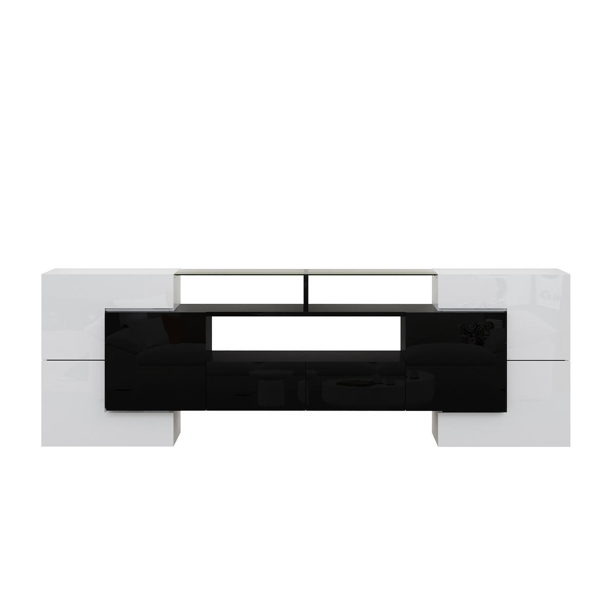 TV-ELEMENT mit LED 200 x 35 x 60 cm Weiß Schwarz - Schwarz, Holzwerkstoff (35/60/200cm) - Beauniv