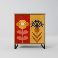 SIDEBOARD SCANDIC FLOWERET, Eichefarben, 57,5x42x67,5 cm, Schwarze Metall-Rahmenfüße - Eichefarben/Multicolor, Holzwerkstoff/Metall (57.5/67.5/42cm) - SpaceRebels