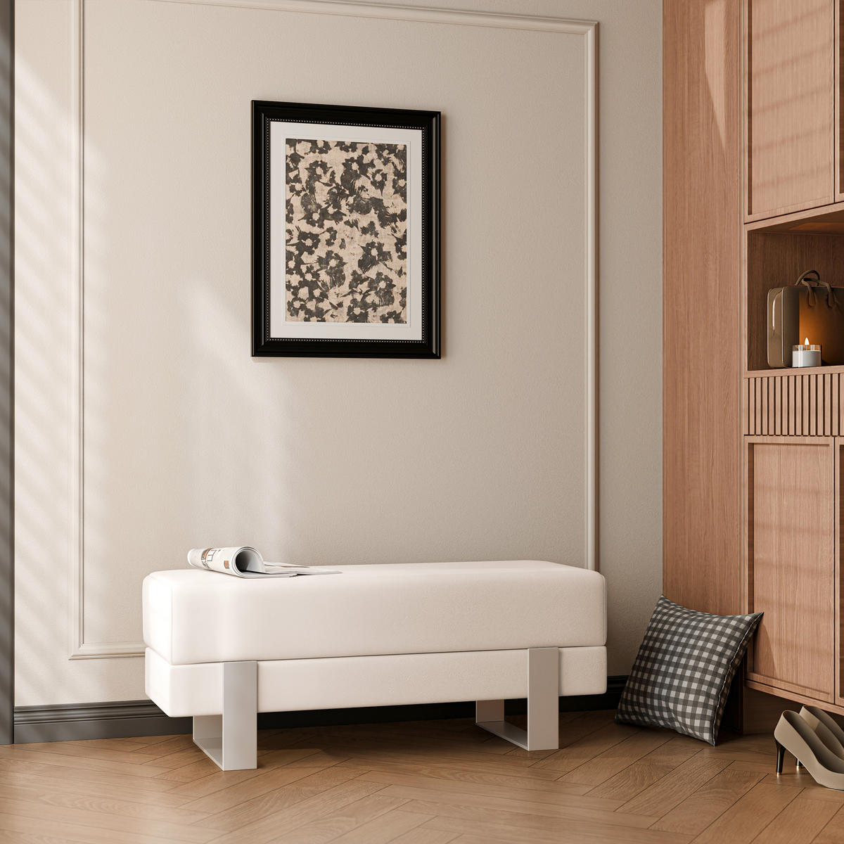 POLSTERBANK RIVA 80 cm Kaschmir / Creme ,Metallgestell - Creme, Metall (80/47/35cm) - Idohome