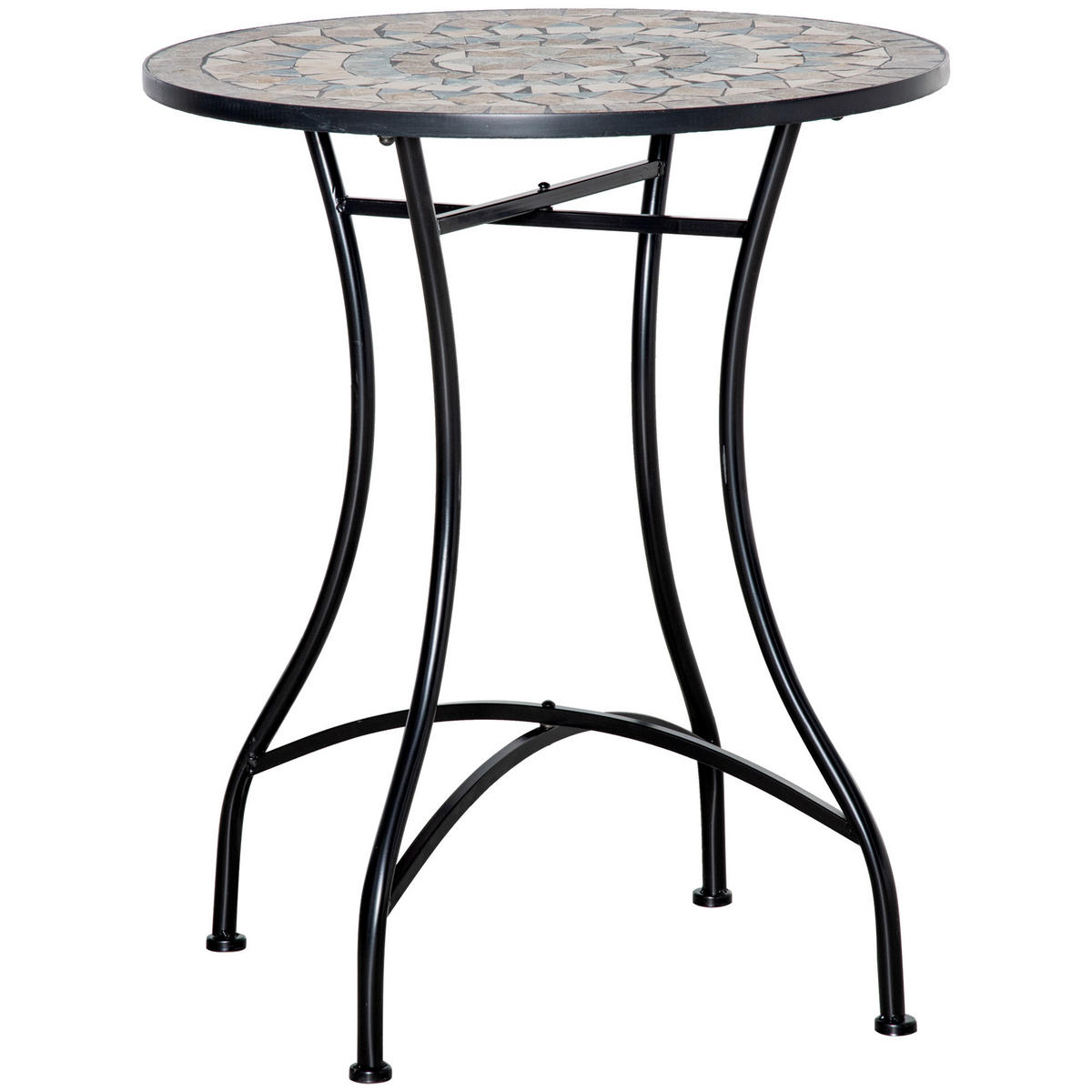 GARTENTISCH DE-07303 rund mit Mosaik-Tischplatte Grün/Beige/Weiß - Beige/Weiß, Keramik/Metall (60/60/71cm) - ComfortXL