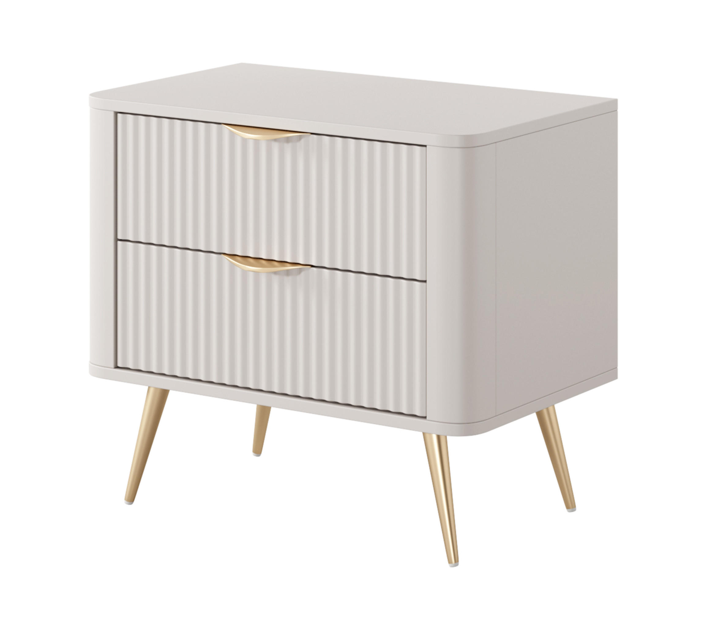 NACHTTISCH Vespasia 2S Beige 63,2/55,3/38 cm – Geriffelten Fronten - Beige/Goldfarben, Holzwerkstoff/Metall (63.2/55.3/38cm) - AX Living