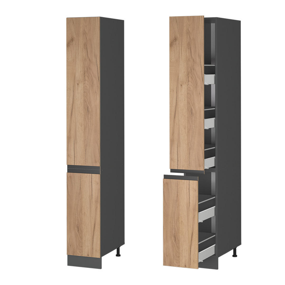 APOTHEKERSCHRANK R-Line Goldkraft Eiche 30 cm J-Shape - Honigeiche/Anthrazit, Holzwerkstoff (30/206.8/57.2cm) - Vicco