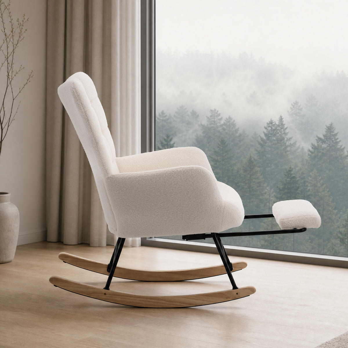 SCHAUKELSTUHL 91/61/88 cm mit hoher Rückenlehne und Fußstütze, Beige - Beige, Textil (88/91/68cm) - Redom
