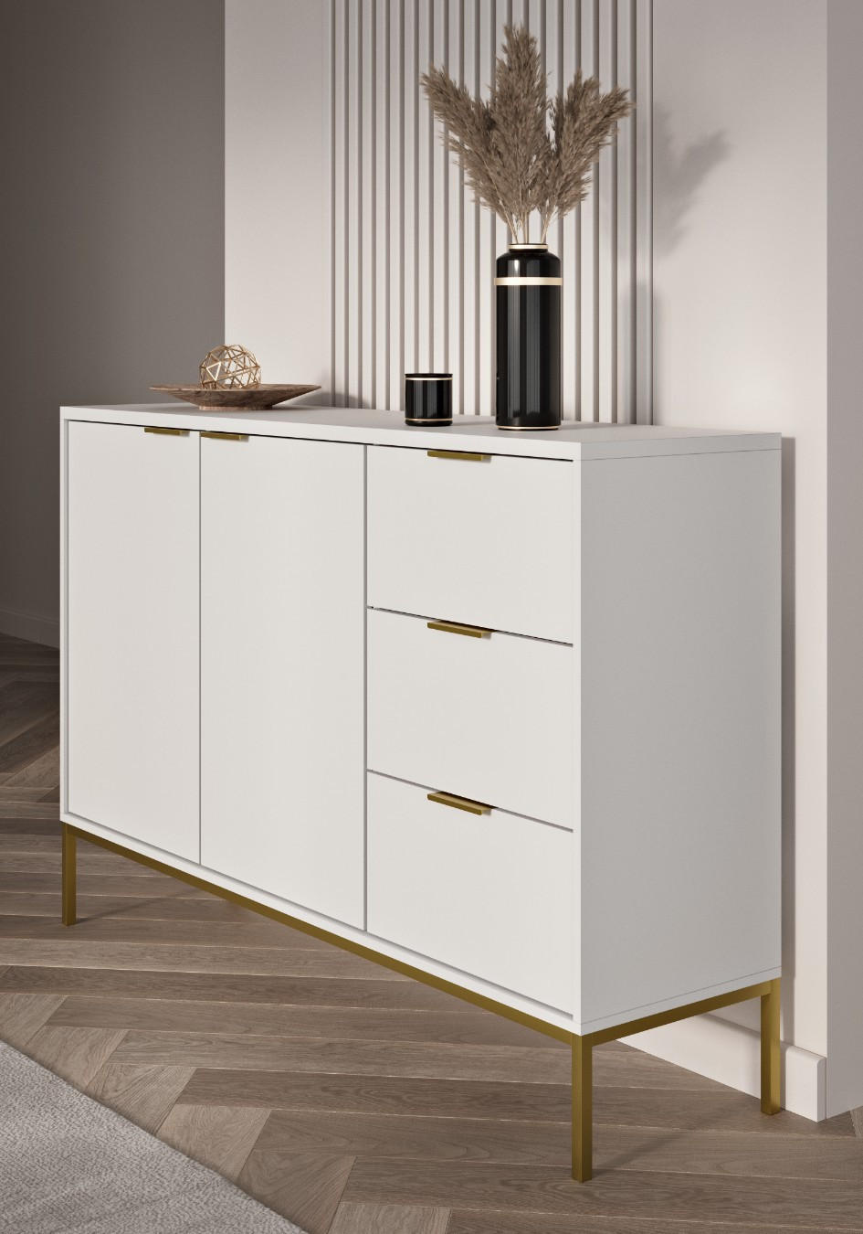 KOMMODE Austin 40/100,4/150 - Goldfarben/Weiß, Holzwerkstoff (150/100/33cm) - RAUMHIRSCH FURNITURE