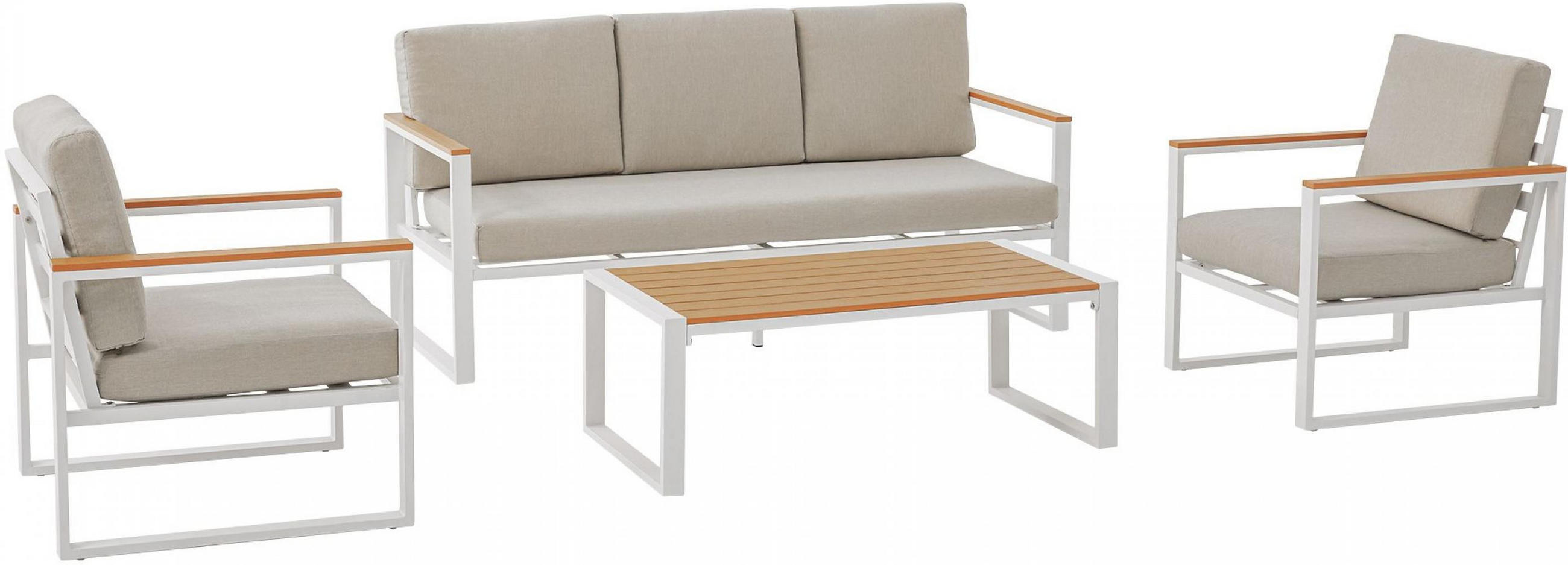 GARTENSITZGRUPPE Stoff Weiß (4-teilig) - Weiß, Textil - CLP