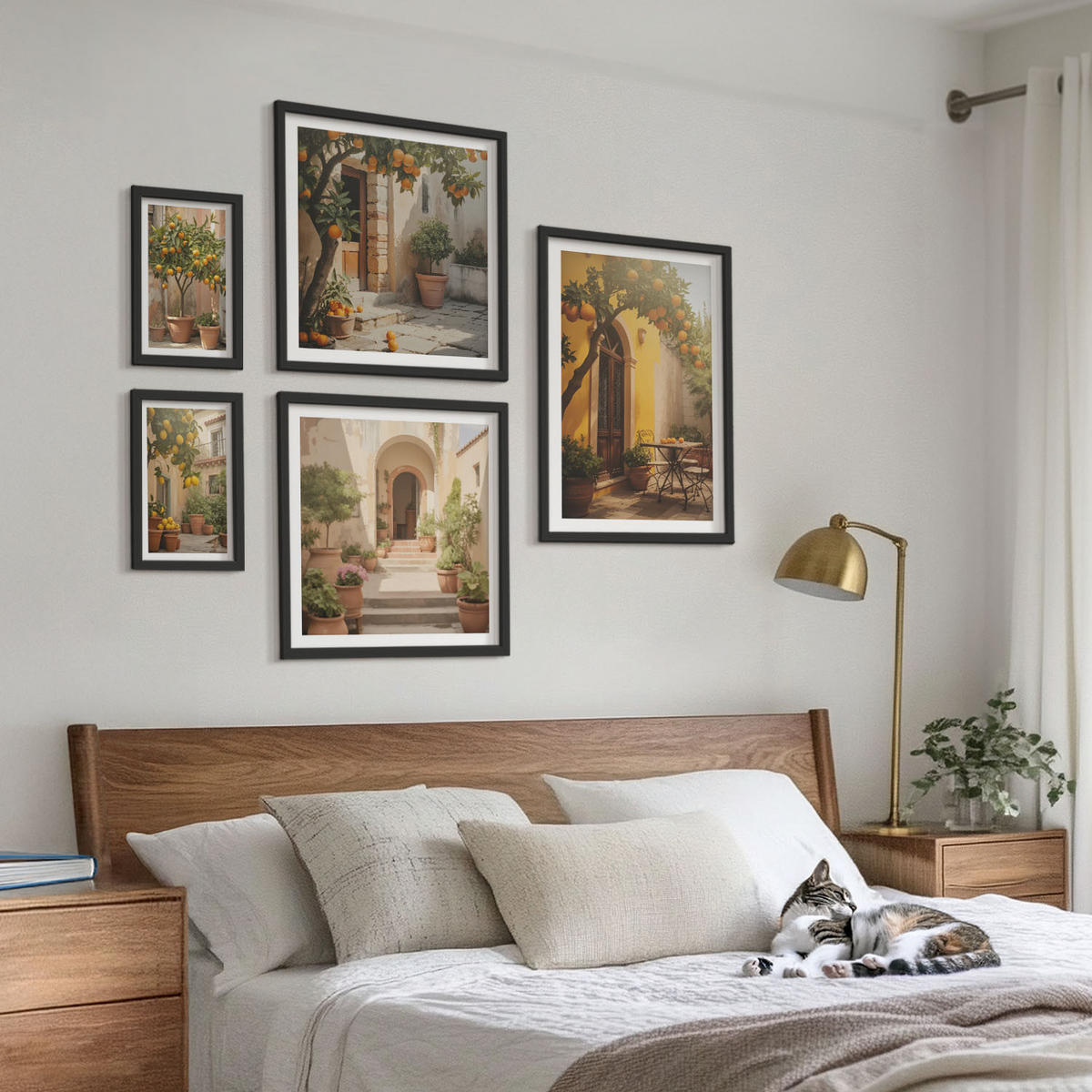 BILDER SET 5er Set - 50x50 cm & 20x30 cm & 40x60 cm Schwarzer Rahmen - Sommerlandschaften Flusswiese - Schwarz, Kunststoff (40/60cm) - TULUP