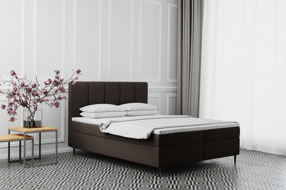 BOXBETT Mit Bettkasten Matratze ADEL Stoff Monolith Dunkelbraun 160x200 cm H2-Pocket - Dunkelbraun, Holz/Textil (160/200cm) - Kaiser Möbel
