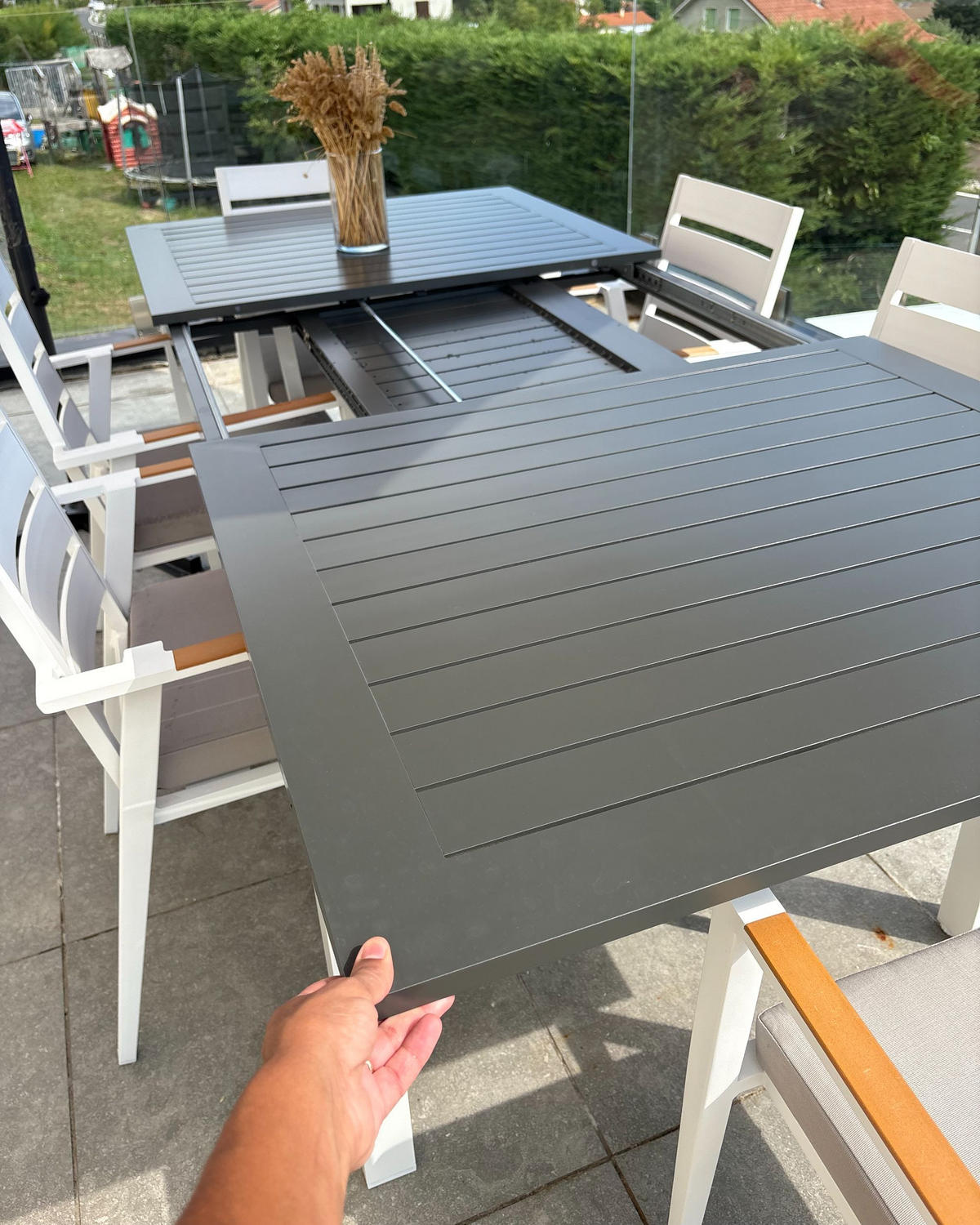 GARTENTISCH dunkelgrau ausziehbar 168/248x100 cm Pancole - Dunkelgrau, Metall (248/100/75cm) - Beliani