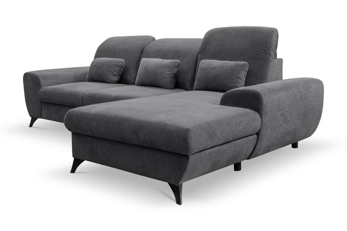 ECKSOFA LUCE R-S Grau Plüsch-Stoff mit Schlaffunktion - Grau, Holz (279/172cm) - MASSENO