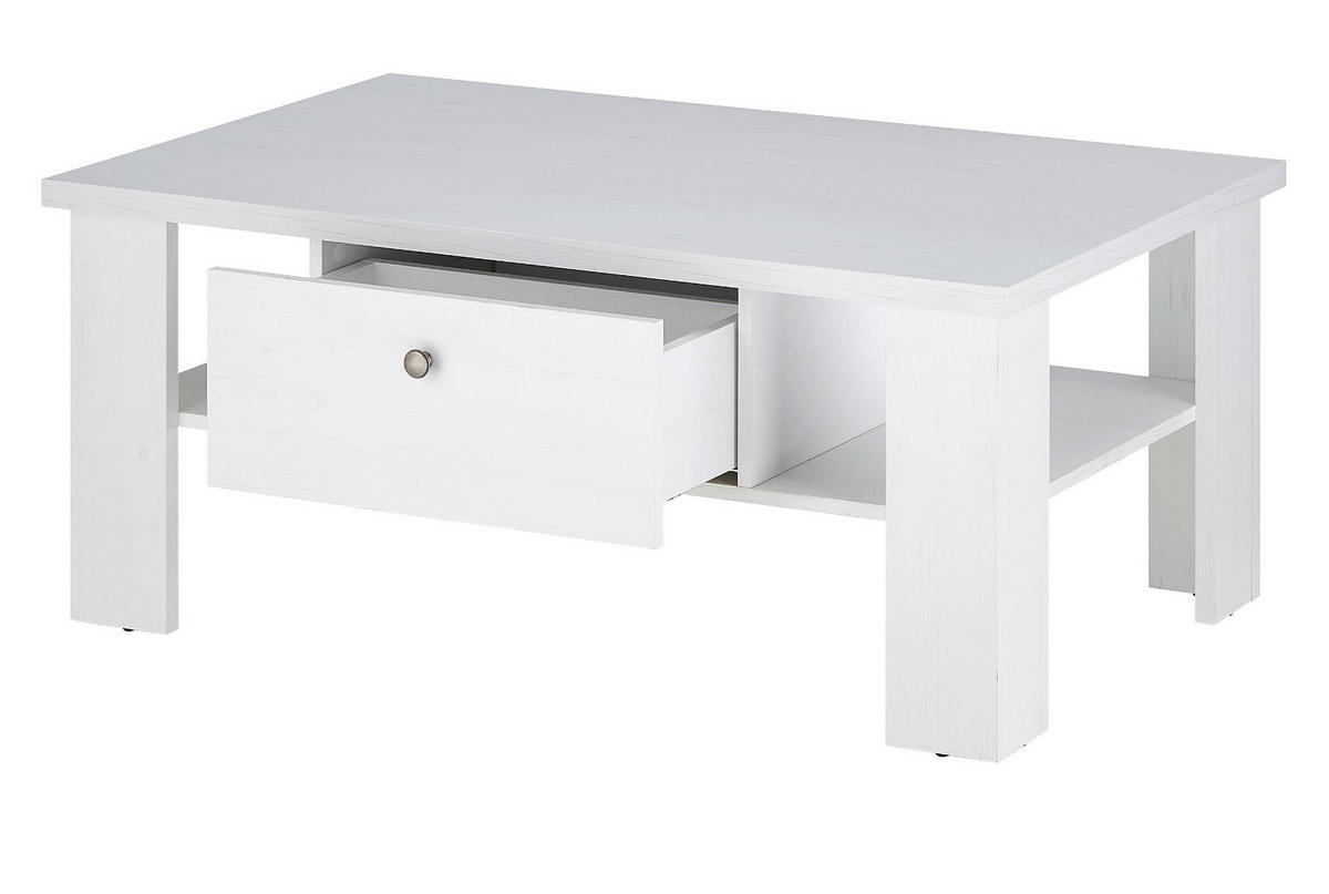 COUCHTISCH weiß Pinie Landhaus, Beistelltisch 107 x 67 cm, Soft-Close-Funktion - Weiß/Pinienfarben, Holzwerkstoff/Metall (110/70/45cm) - Furn.Design