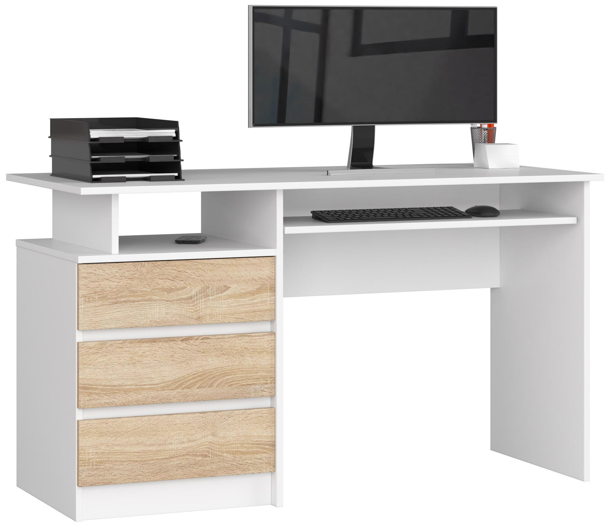 Akord Schreibtisch Weiß, Sonoma Eiche 135x77x60 cm