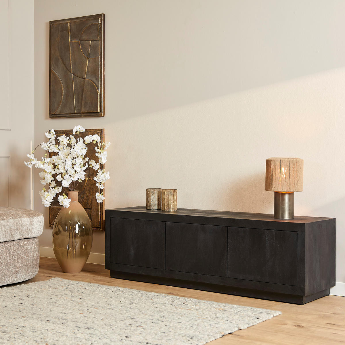 LOWBOARD Leuven Mangoholz 200 cm / 45 cm Schwarz - Schwarz, Holz (200/46/42cm) - Villa Möbel