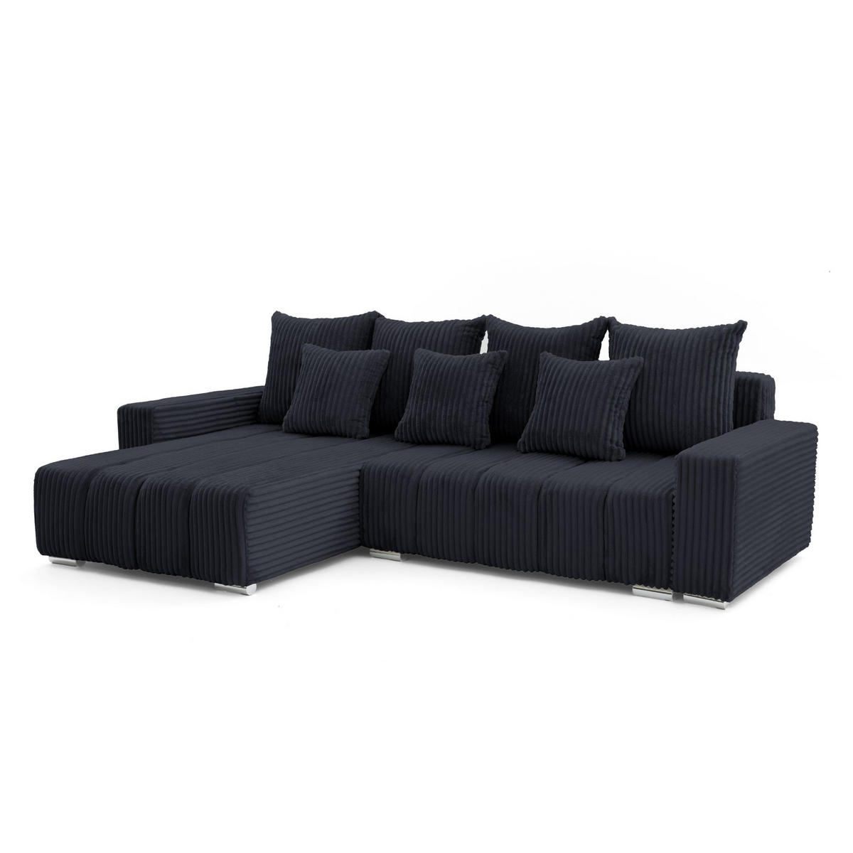 ECKSOFA PIANO L Links mit Schlaffunktion 137x234 Cord Schwarz - Silberfarben/Schwarz, Holz/Textil (278/178cm) - Muffo