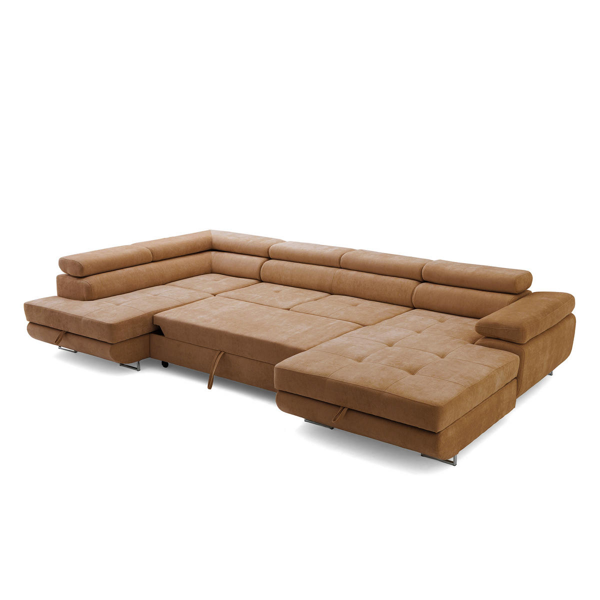 ECKSOFA U-Form WILD U Links mit Schlaffunktion 130x260 Chenille Braun - Silberfarben/Braun, Holz/Textil (350/90/203cm) - Muffo