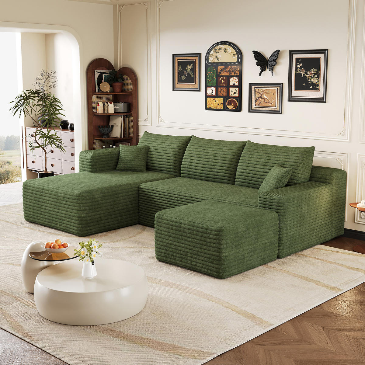 WOHNLANDSCHAFT Cord Grün - Grün, Textil (241/58/151cm) - WISHDOR