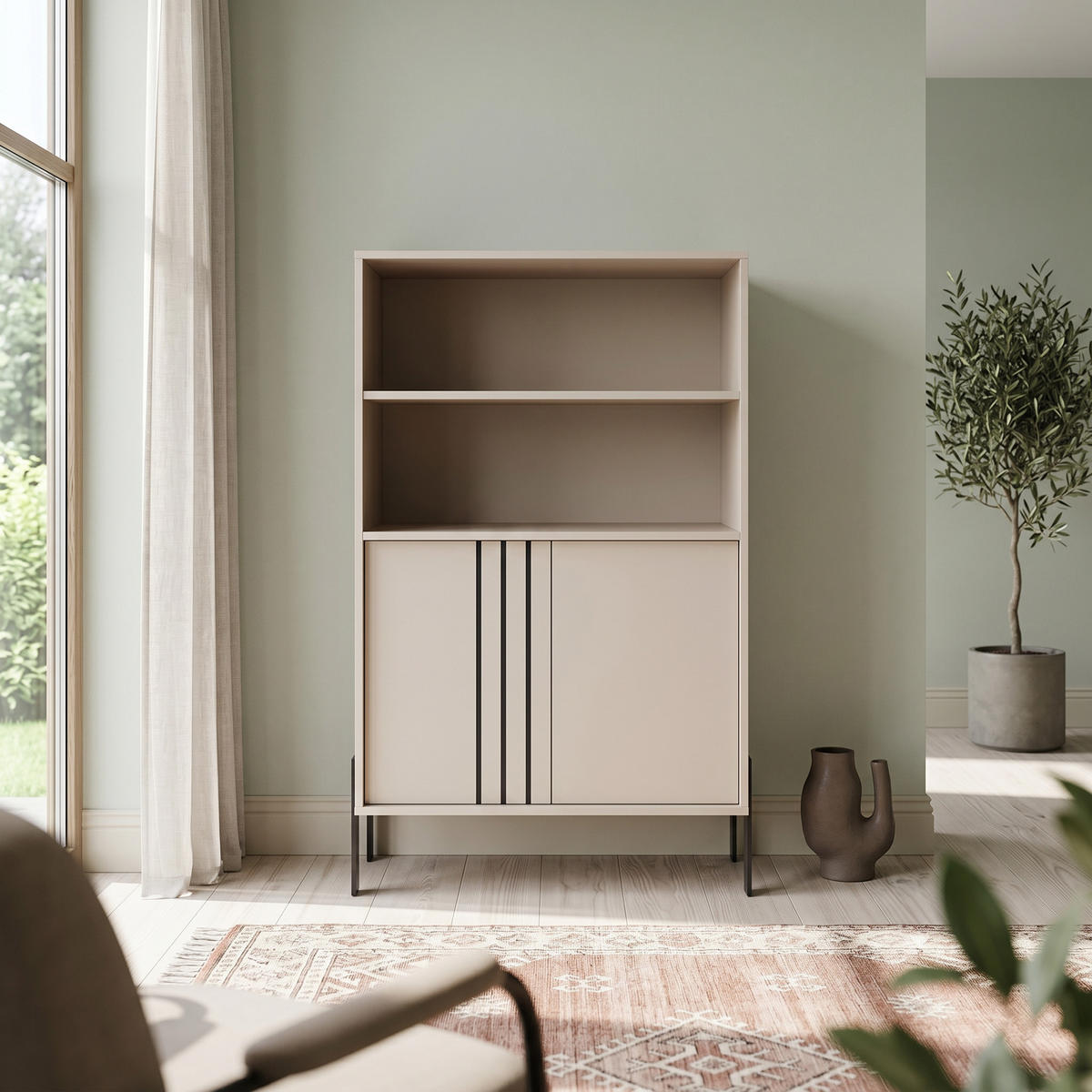 MASSENO Bücherregale VALOZA 80 / 127 / 40 cm Wohnzimmerregal Hochschrank Regal Kaschmir - Kaschmir, Holzwerkstoff (80/127/40cm) - MASSENO