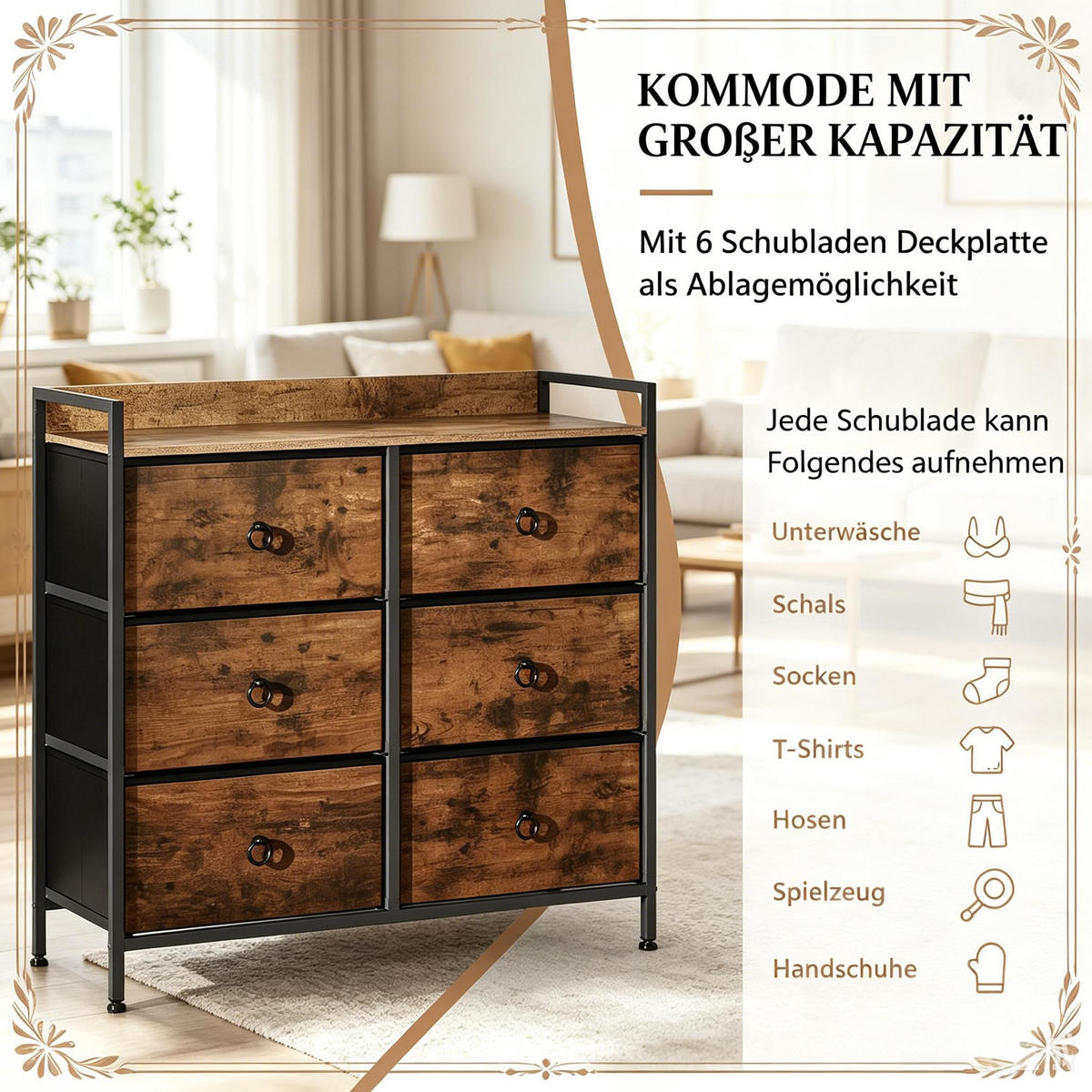 KOMMODE Schwarz und Rustikales Braun 80/29/78 cm - Schwarz, Holz (80/78/29cm) - PANGIVO