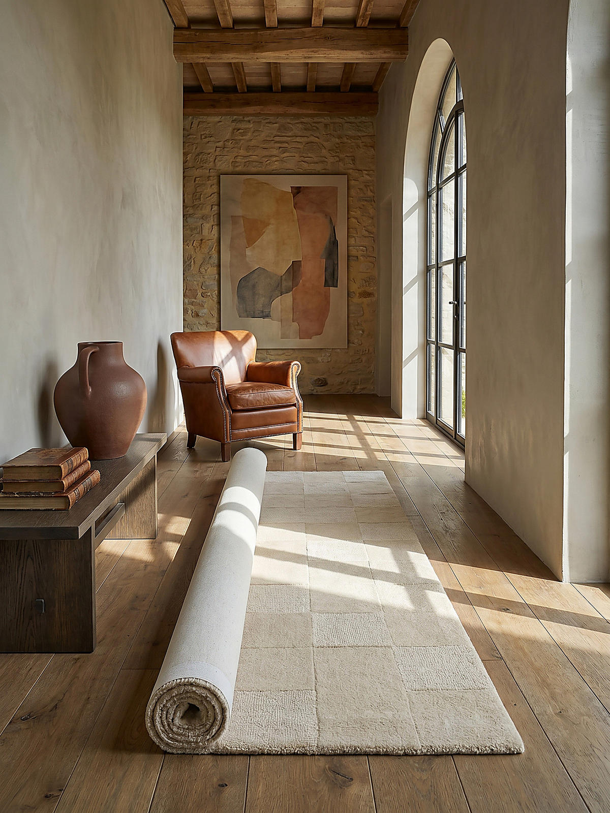 WOLLTEPPICH DEBEN, mit Schachbrettmuster, Natur, 60 x 230 cm - Beige, Textil (60/230cm) - KADIMA DESIGN