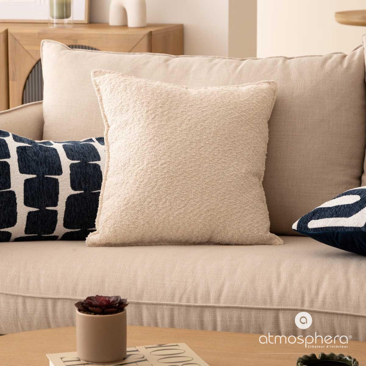 DEKOKISSEN Bouclé Soana 45/45 cm - Creme, Textil (45cm) - Atmosphera Createur d´interieur