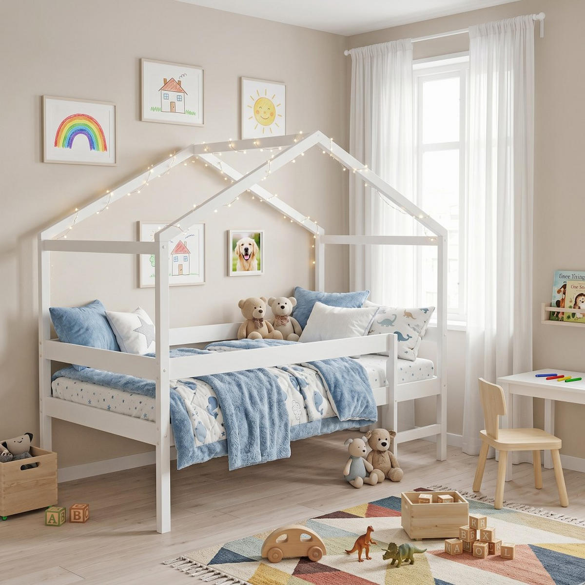 HAUSBETT MIKA mit Matratze / Kinderbett 90x190 - Weiß - Weiß, Holz (90/190cm) - Weber Industries