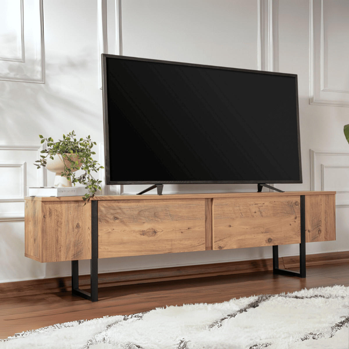 TV-MÖBEL mit 2 klapptüren - serenity 180/29,5/50 cm - Schwarz/Kieferfarben, Holzwerkstoff (29.5/50/180cm) - Calicosy
