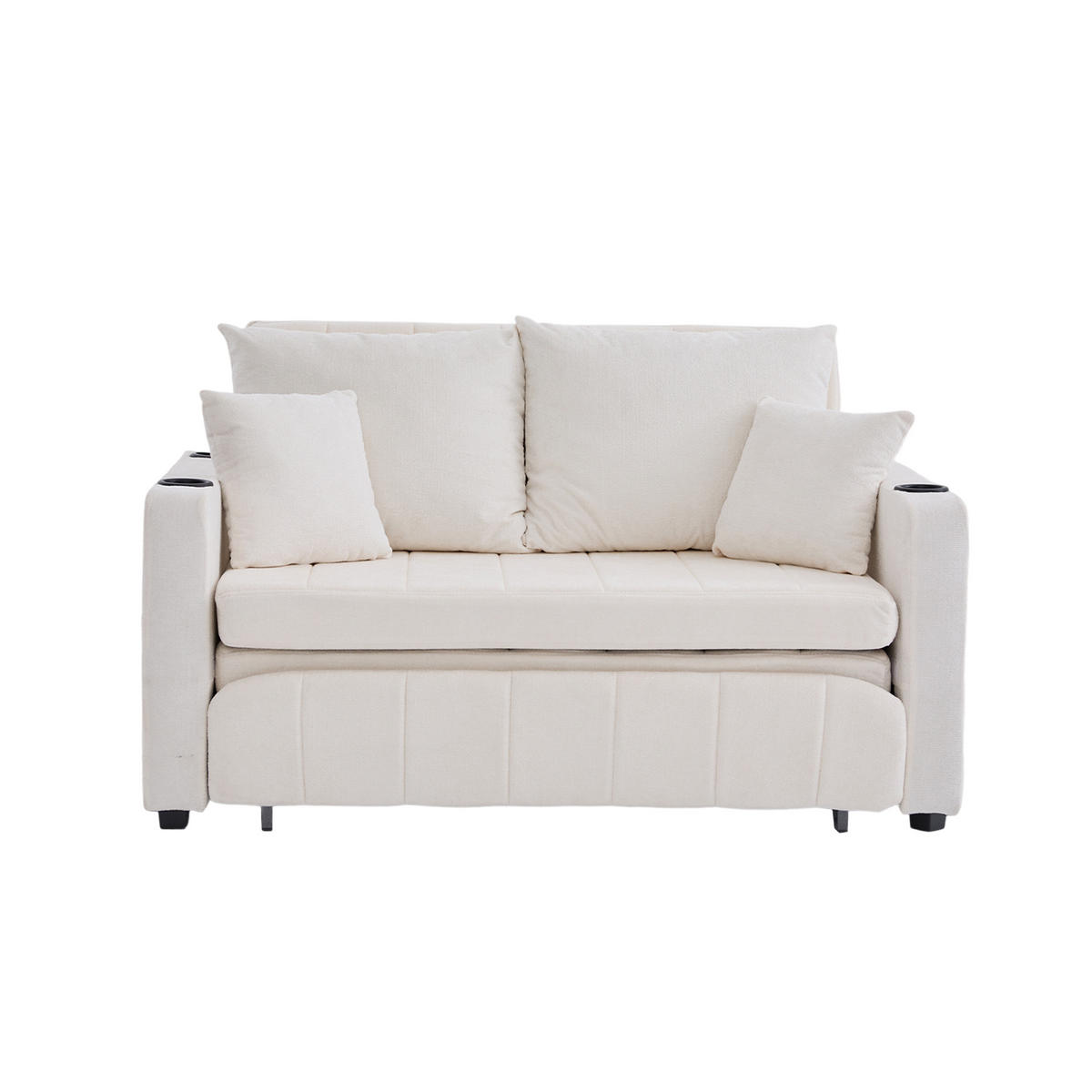 SOFA klappbar mit 4 Kissen und USB-Ladefunktion Chenille Beige 139/83/58 cm - Beige, Textil (139/83/73cm) - OKWISH