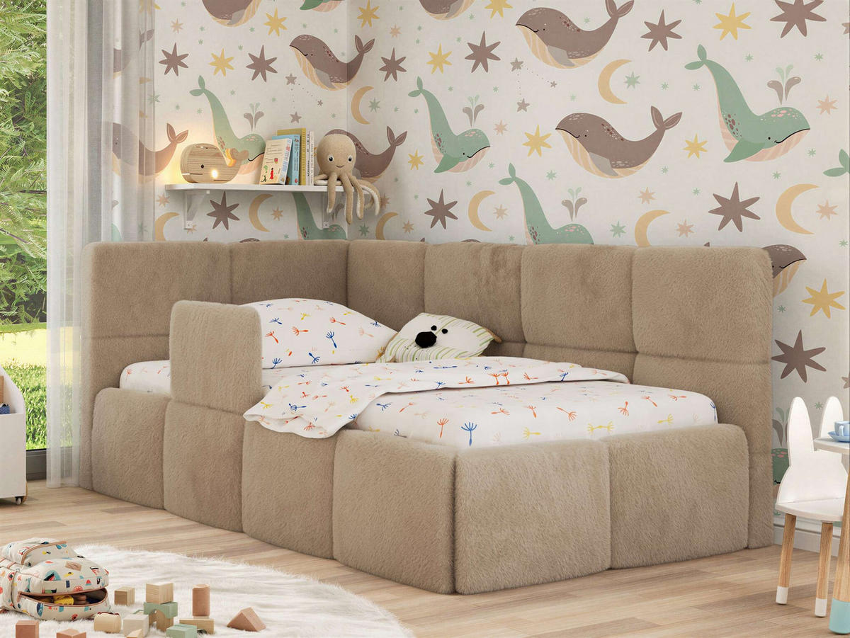 DĚTSKÁ POSTEL ARVO ALTA 90/200 - Béžová Plyš - Vlevo - kapučínová, textil (90/200cm) - MKS