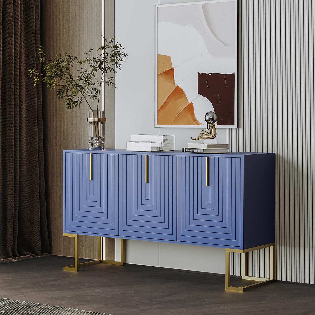 SIDEBOARD 3-türig mit verstellbaren Regalböden MDF Navy Blue - Blau, Holzwerkstoff (138/80.5/40cm) - Meubliv