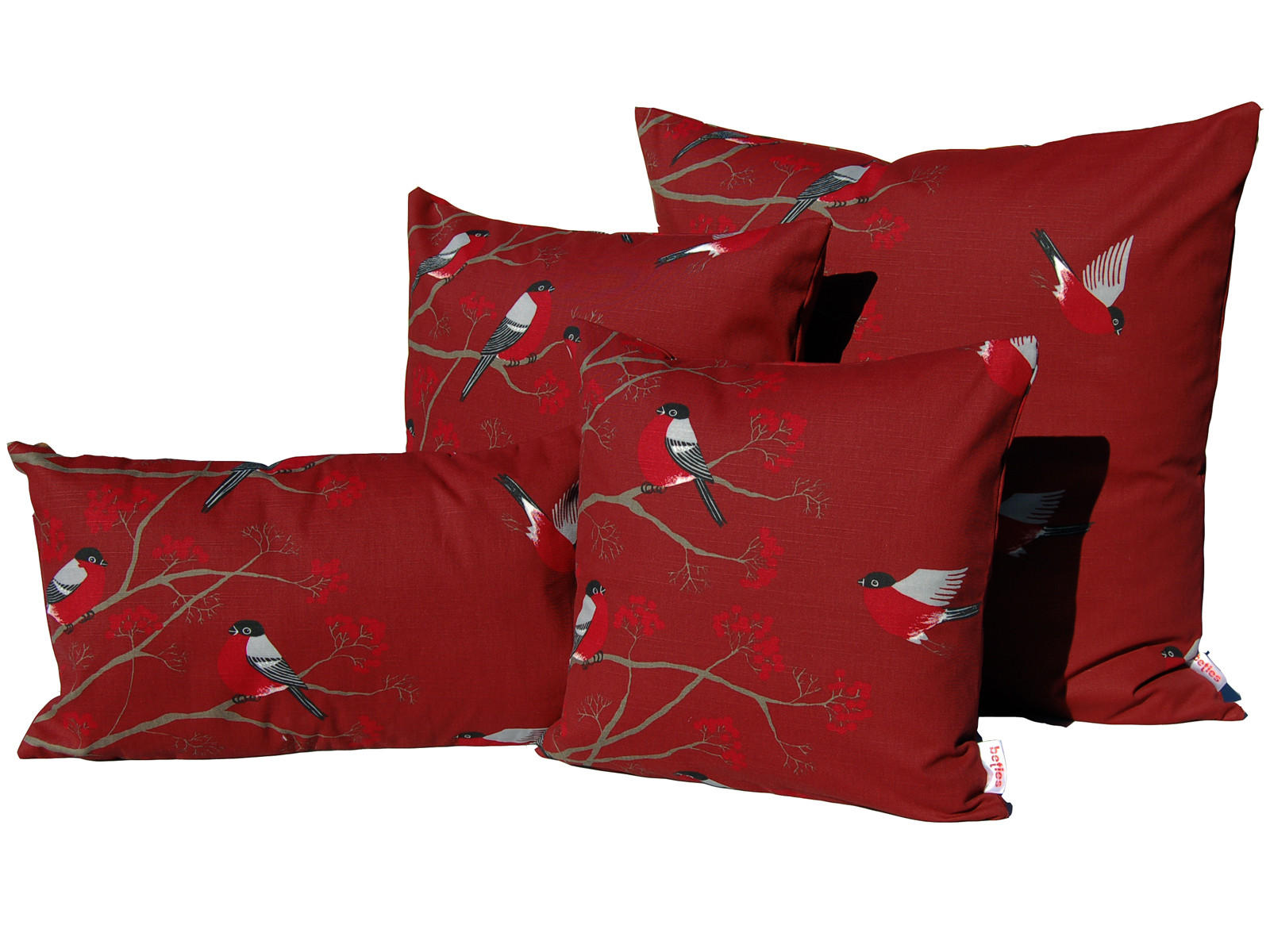 KISSENHÜLLE Beeren Vögel Baumwolle marsala 50/50 cm - Rot, Textil (50/50cm) - beties Heimtextil