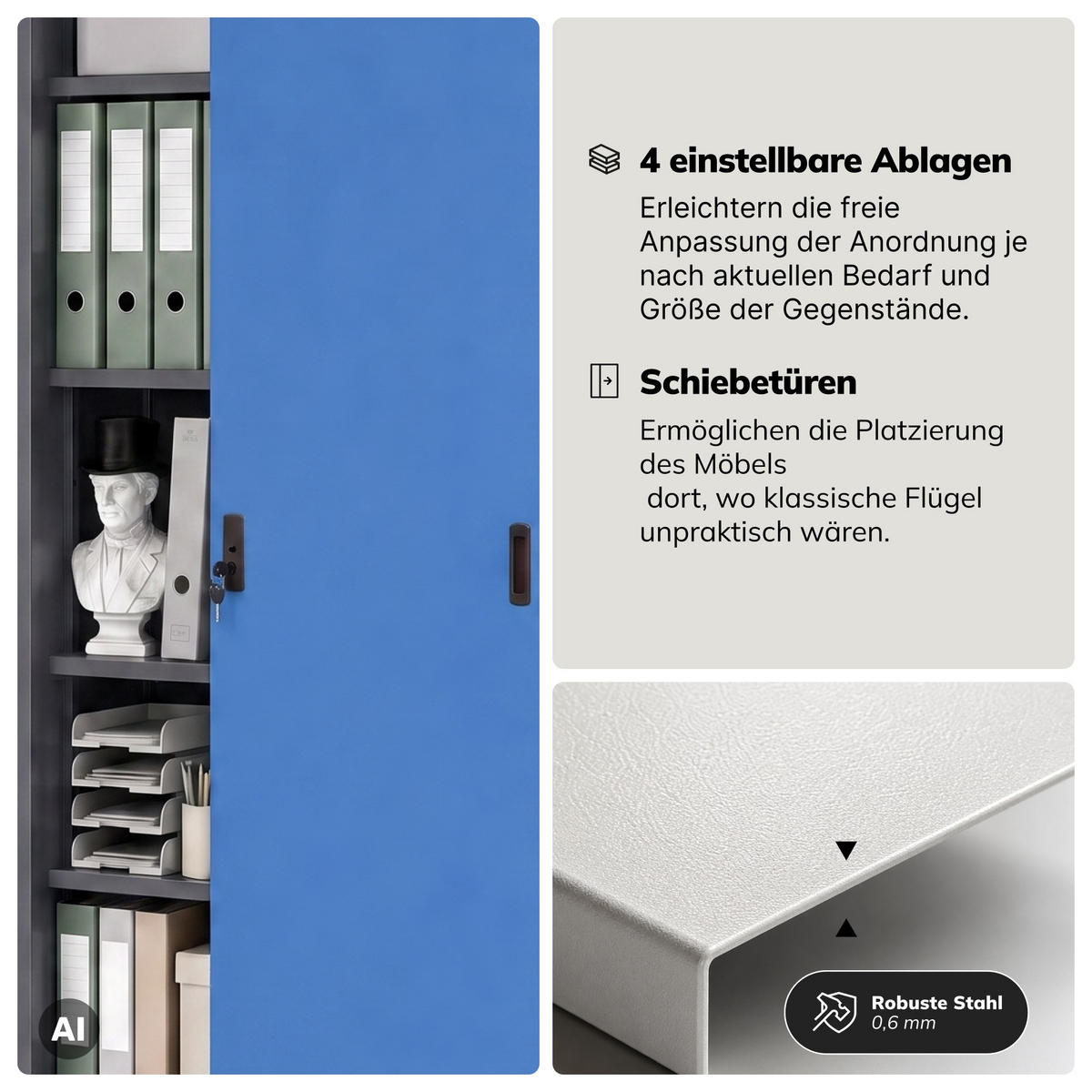 SCHIEBETÜRENSCHRANK KUBA 185x90x40 cm - Blau/Anthrazit, Metall (90/185/40cm) - Jan Nowak