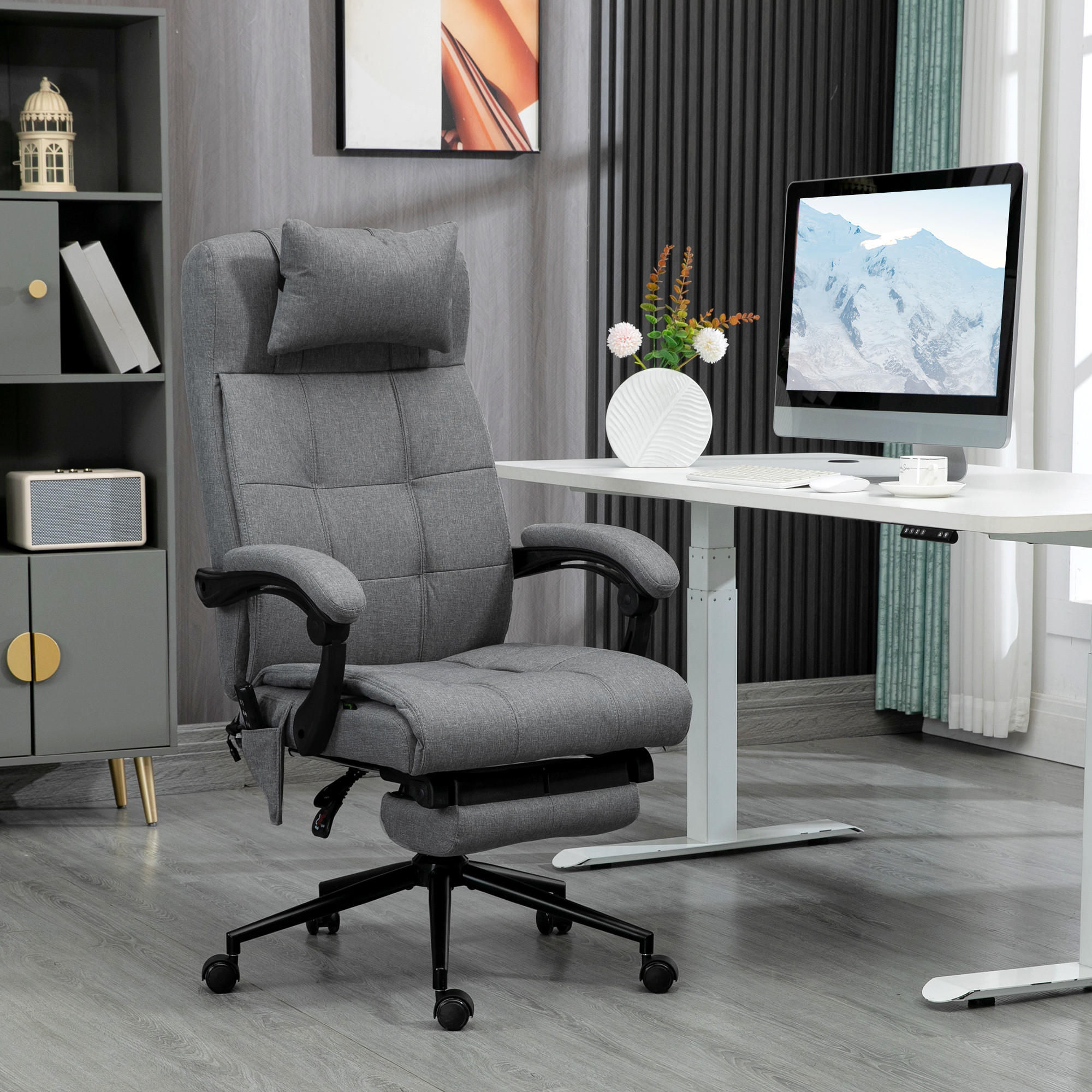 BÜROSTUHL mit Massagefunktion, Grau - Grau, Kunststoff (76/120/66cm) - Vinsetto