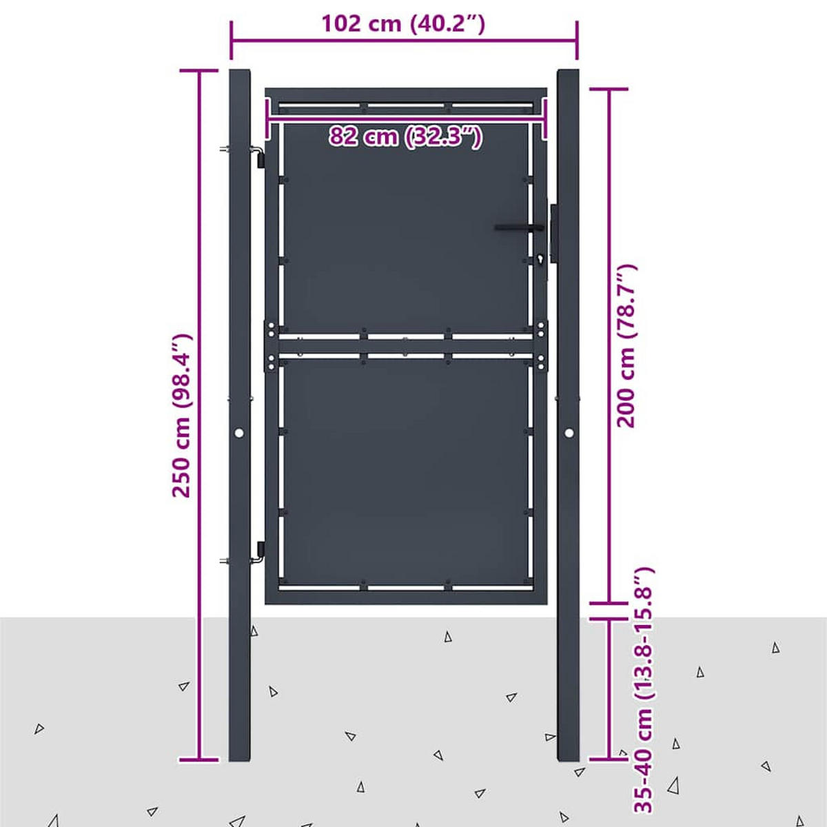 GARTENTOR für Zaunanlage, 102/200 cm, aus Stahl, Anthrazit - Grau, Metall (100/250cm) - vidaXL