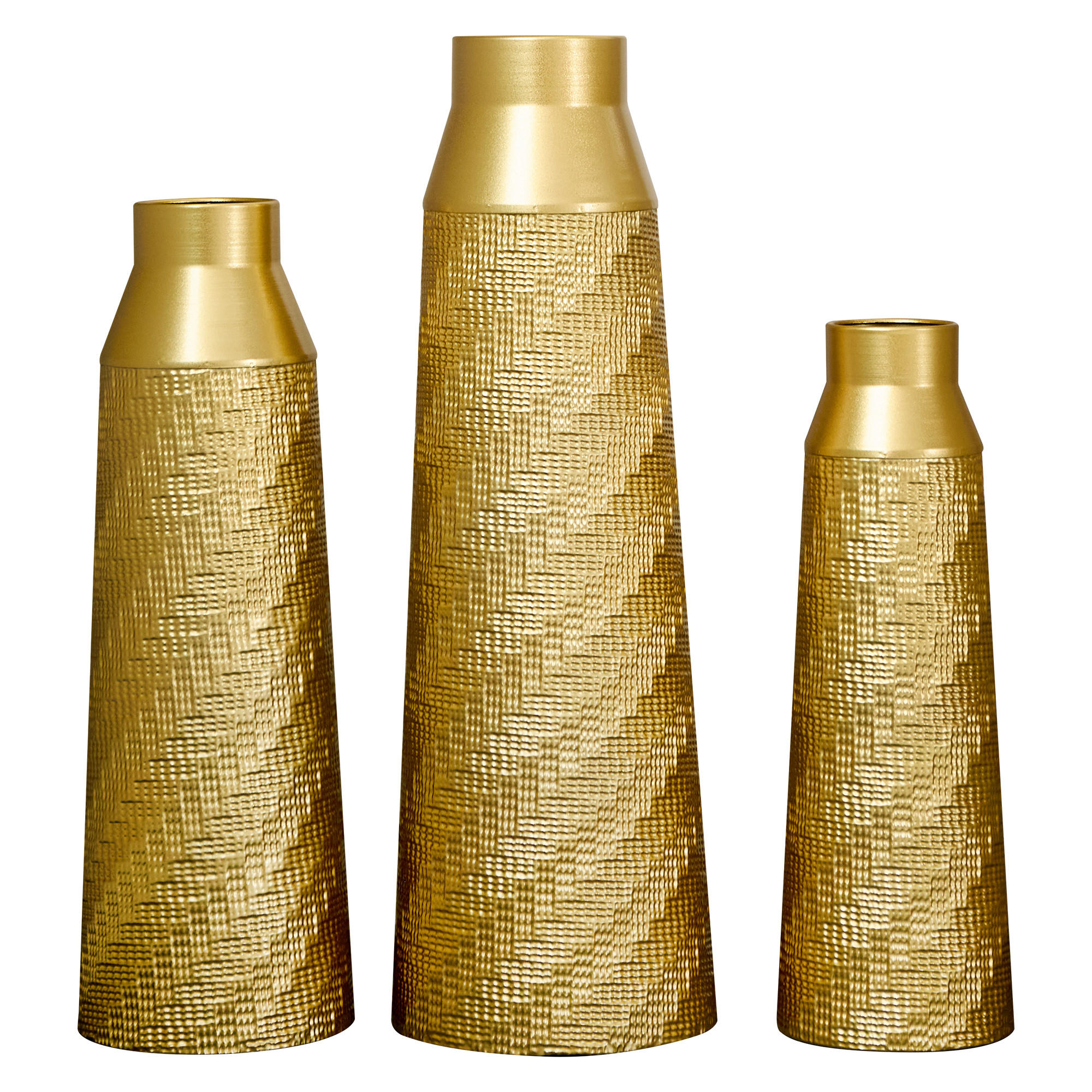 BODENVASE 3-tlg Metallvase Gold 43,5-61cm-Bodenvase mit Textur für Trockenblumen - Weiß, Metall (66.51cm) - Raelunyi