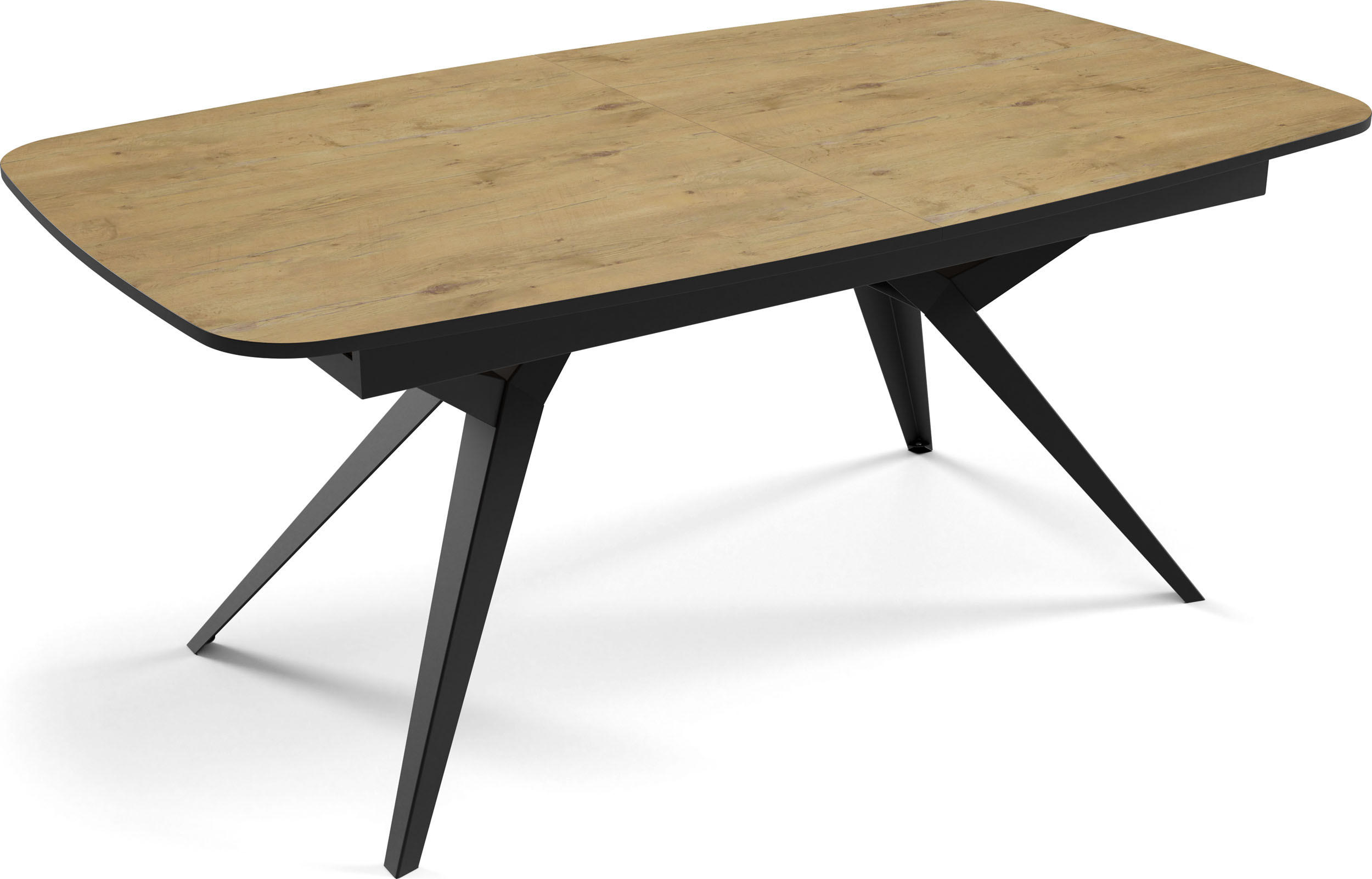 ESSTISCH Soren ausziehbar rechteckig oval, Eiche Hell Braun 180-380/100/76 cm - Eichefarben/Schwarz, Holzwerkstoff/Metall (180/100/76cm) - WFL GROUP