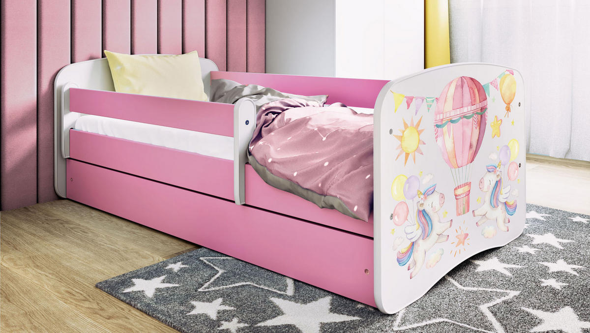 KINDERBETT Emily mit Schublade und Matratze, Rosa 70x140 cm - Hellrosa/Rosa, Holzwerkstoff (140/70cm) - WFL GROUP