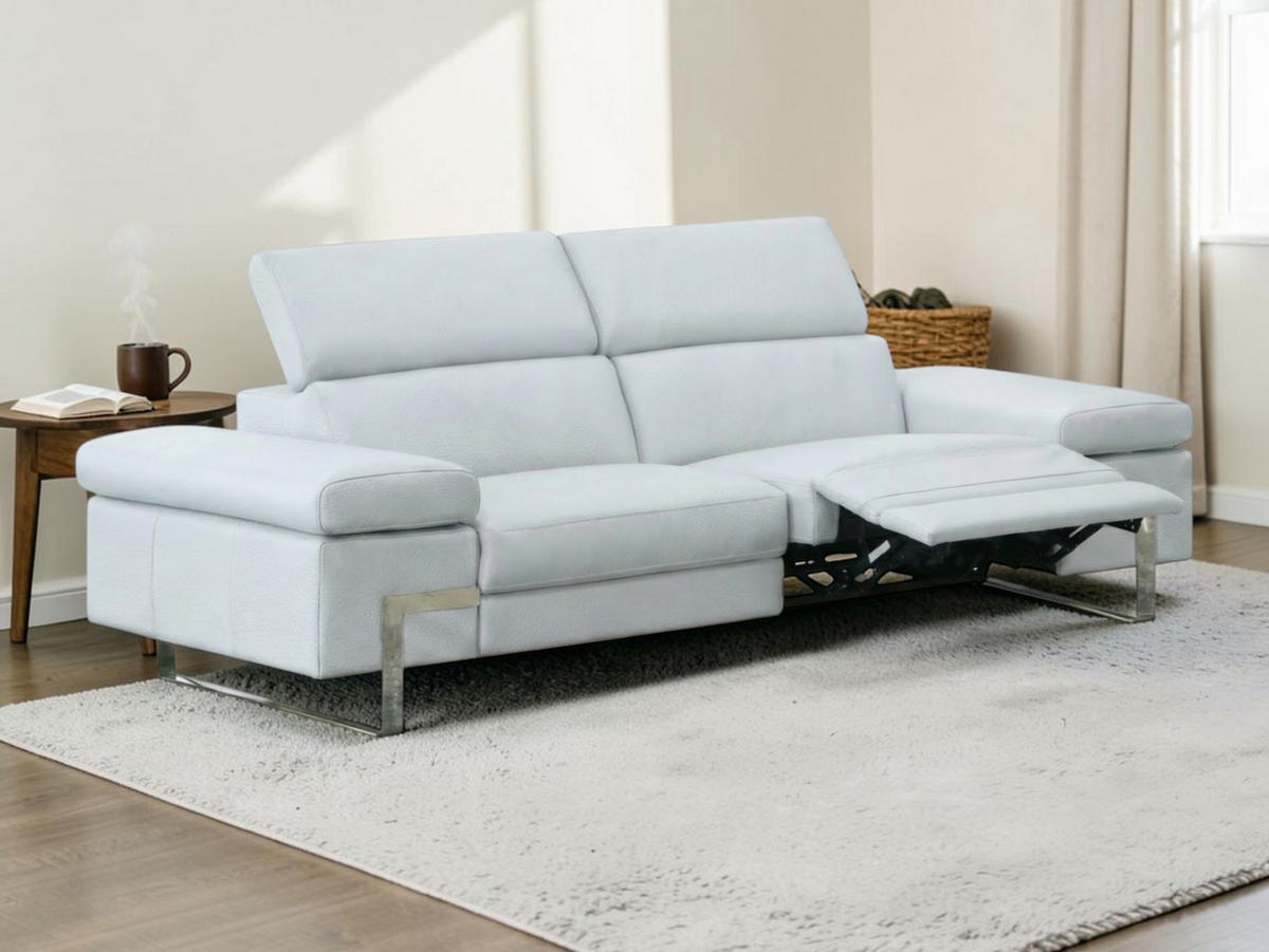 3-SITZER Sofa Opera Echtleder mit 1 x Relaxfunktion Weiß - Weiß, Leder/Metall (223/75/109cm)