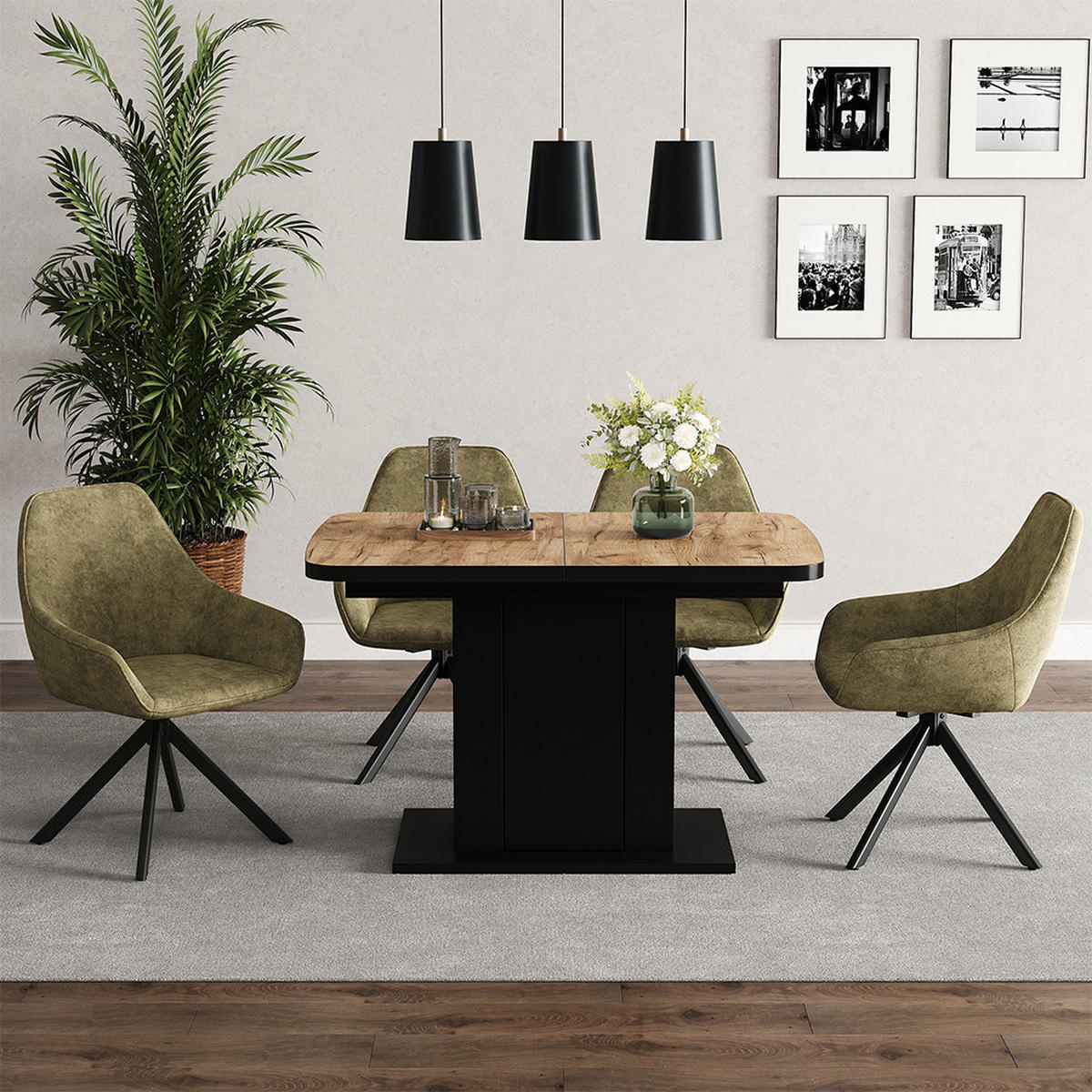 ESSTISCH Fenaro Goldkraft Eiche/Schwarz 120 x 80 cm - Eichefarben/Schwarz, Holzwerkstoff (80/120/76cm) - Vicco