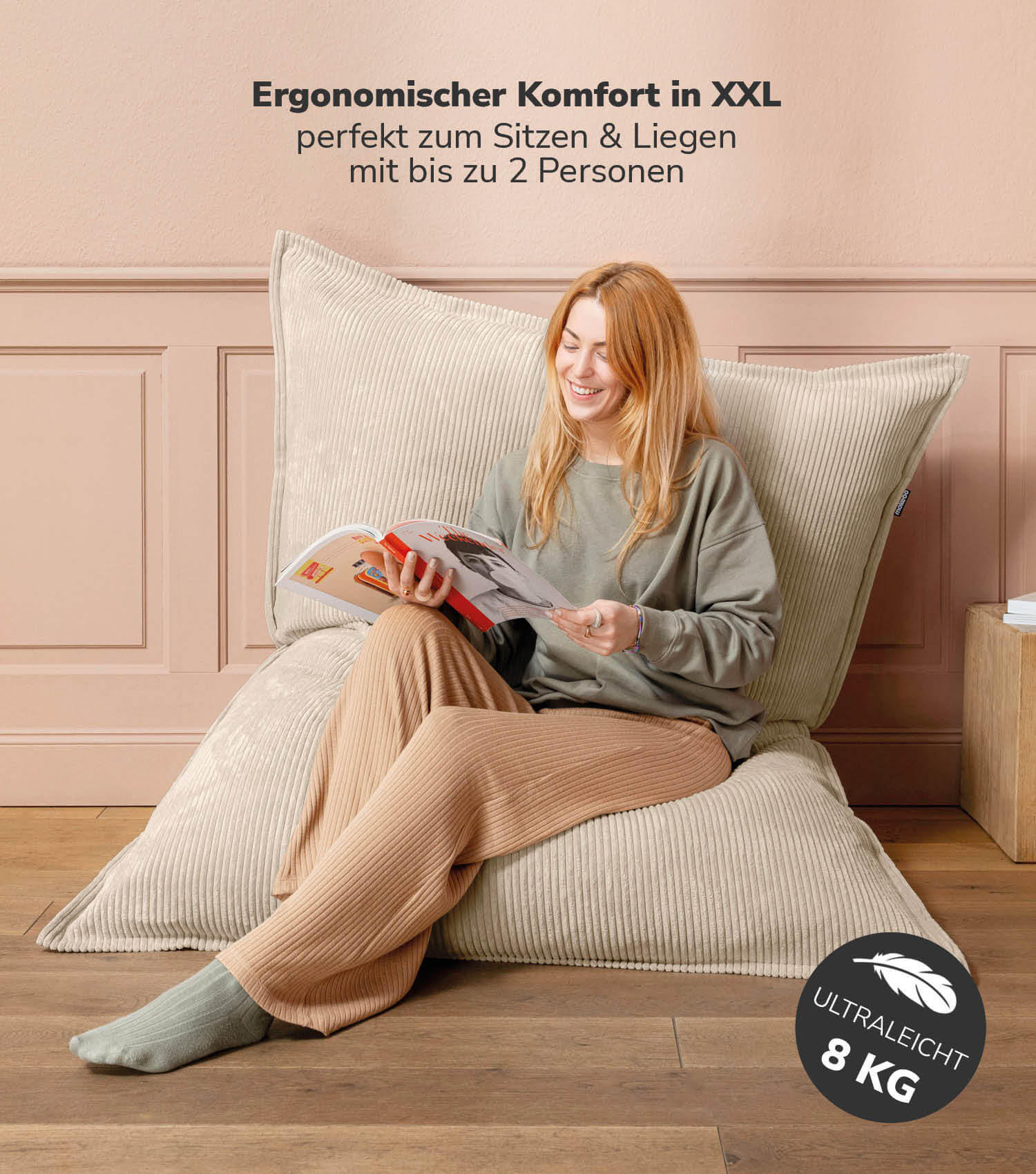 SITZSACK mit Cord Cover Der Große - Beige, Textil (130/20/170cm) - Mokebo
