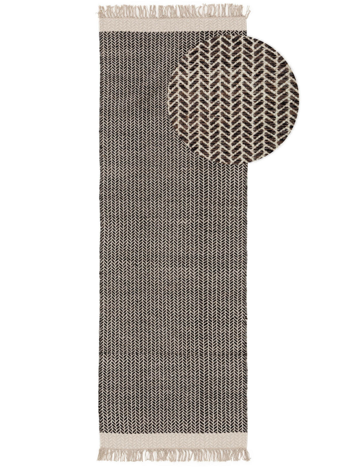 WOLLTEPPICH-LÄUFER Kim Schwarz/Weiß 80x250 cm - Schwarz, Textil (80/250cm) - benuta Pure