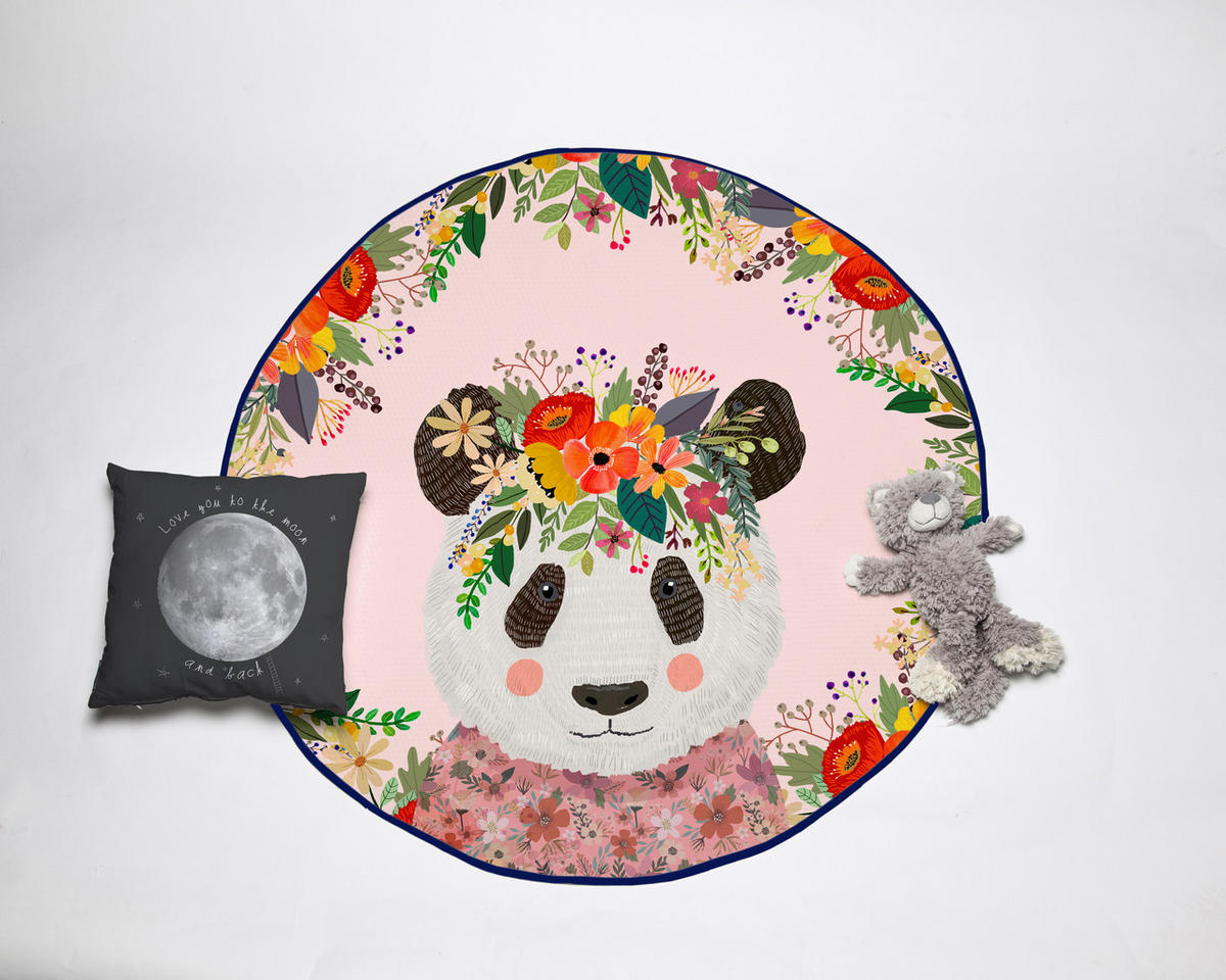KINDER-TEPPICH Runder mit Piqué-Druck, floralem Pandamotiv PLAY ROUND - Multicolor, Textil (1/120cm) - RNT By Really Nice Things