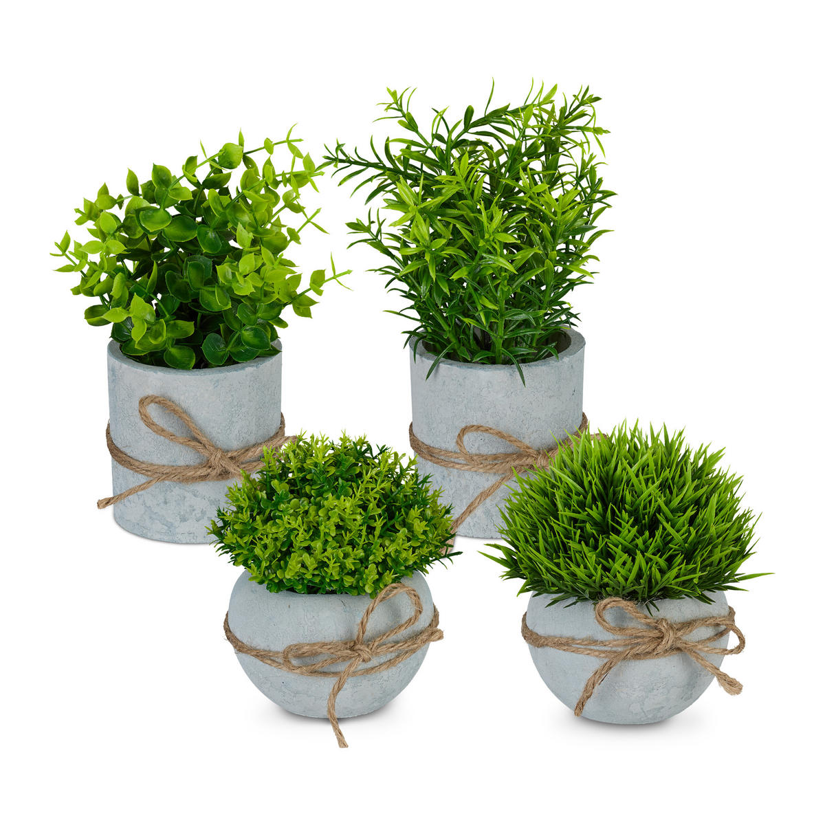 4XKUNSTPFLANZEN - Multicolor/Grau, Kunststoff/Stein (18cm) - Relaxdays