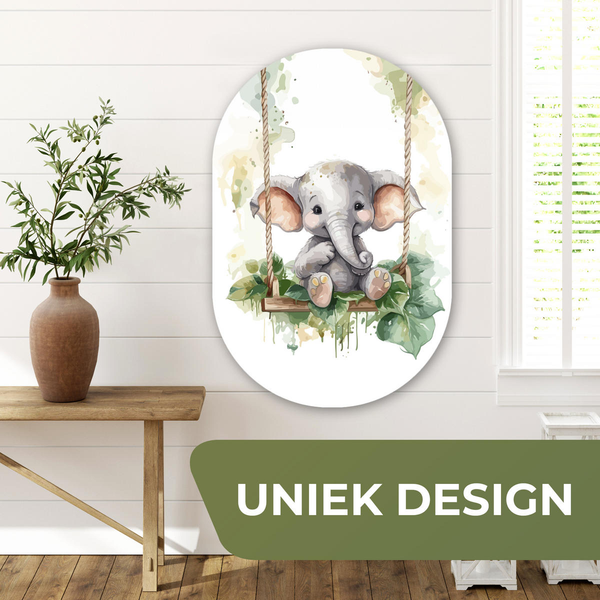 WANDBILD Elefant - Tier - Kinder - Dschungel Wanddeko Schlafzimmer 60x90 cm - Hellgrau, Kunststoff (60/90cm) - MuchoWow