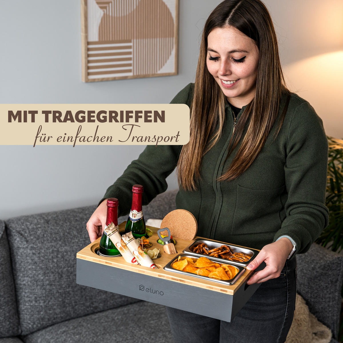 COUCHBAR mit abnehmbarem Deckel, Bambus, grau - Grau, Holz (26/8/40cm) - eluno