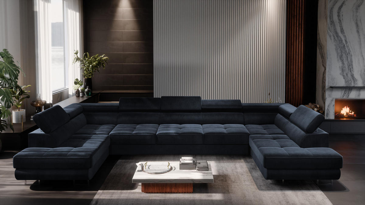 ECKSOFA U-Form WILD MAXI U2 mit Schlaffunktion 125x329 Velours Anthrazit - Chromfarben/Graphitfarben, Holz/Textil (400/90/203cm) - Muffo