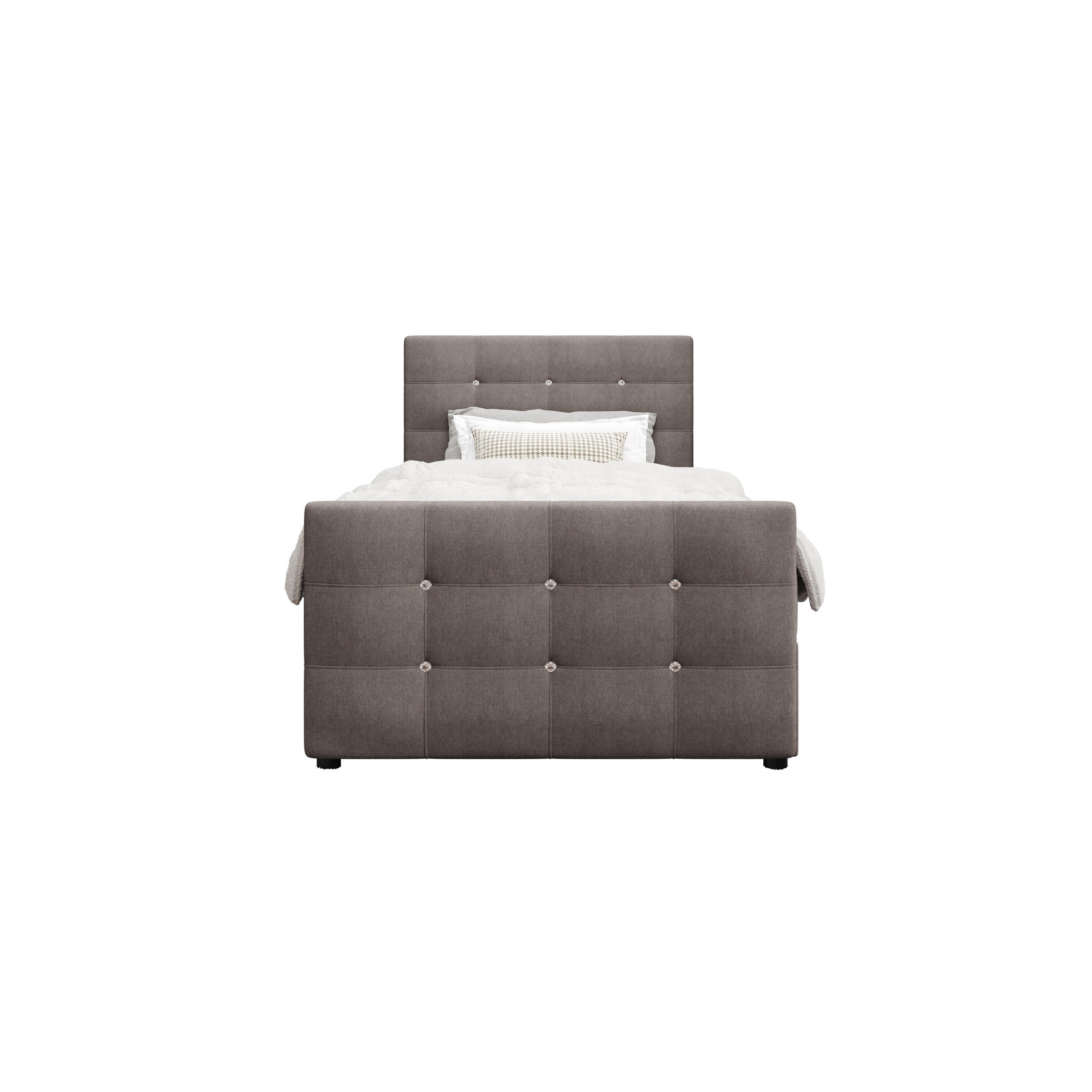 BOXBETT KLEO mini 100x200, mit Matratze H3, Bonell und Topper, Cosmic 03 - Braun, Holz/Kunststoff (100/200cm) - Bedante