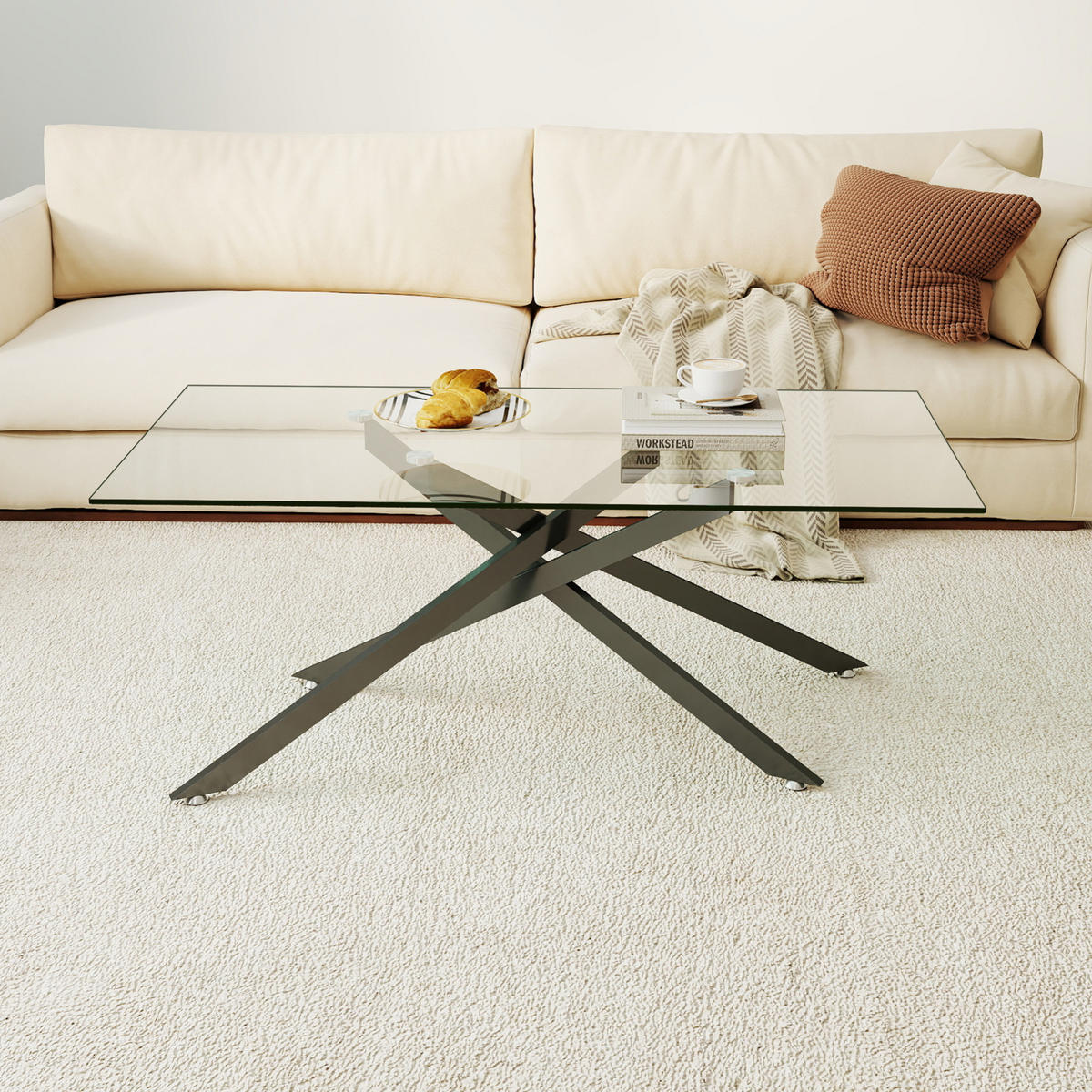 KONFERENČNÍ stolek 120/60/46 cm černý z tvrzeného skla a kovu s moderním vzhledem - černá, sklo (120/60/46cm) - OKWISH